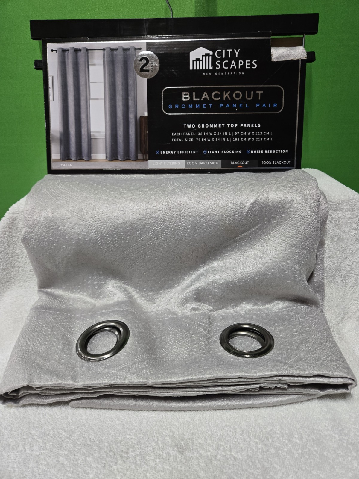 Cityscapes Blackout Grommet Panels. 2 Panels. Soft Gray