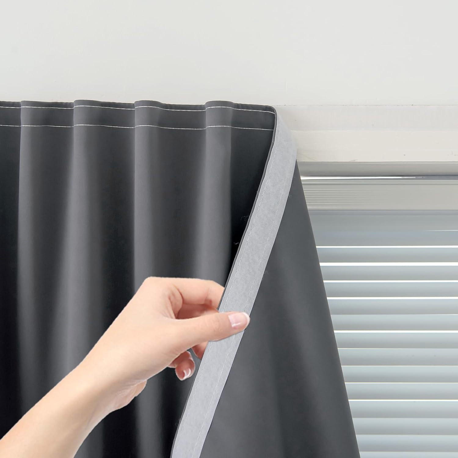 Magic Tape Stick on Curtains Window Shades Pull down Blackout Window Cover Black