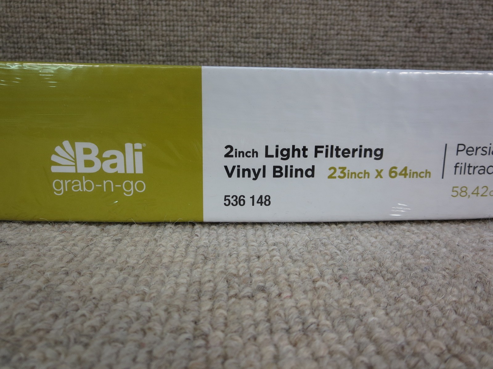 Bali Grab n Go 2″ Light Filtering Vinyl Blind Unopened NOS White 23″ x 64″