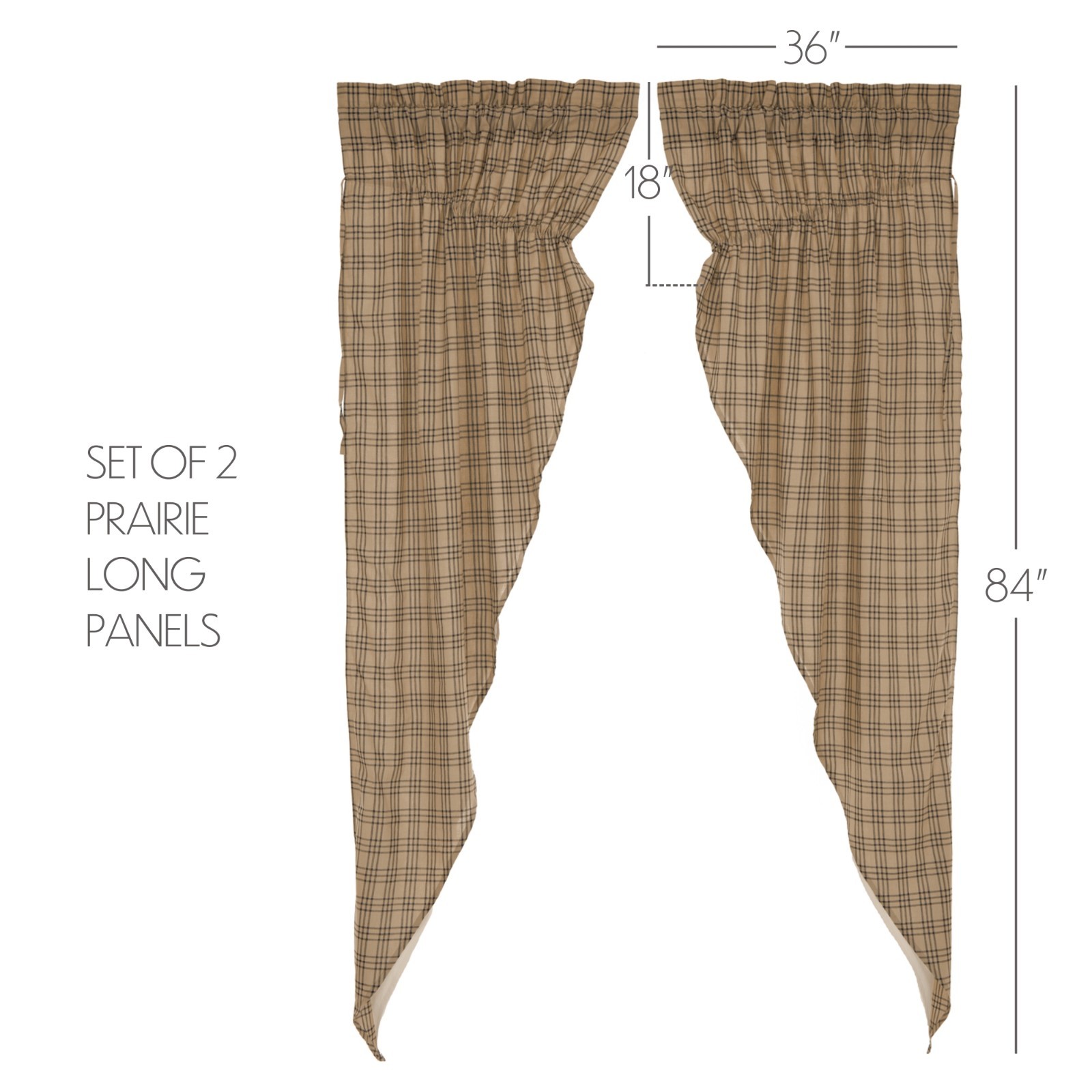 Sawyer Mill Charcoal Tan Plaid Lined Country Gathered Long Prairie Curtains
