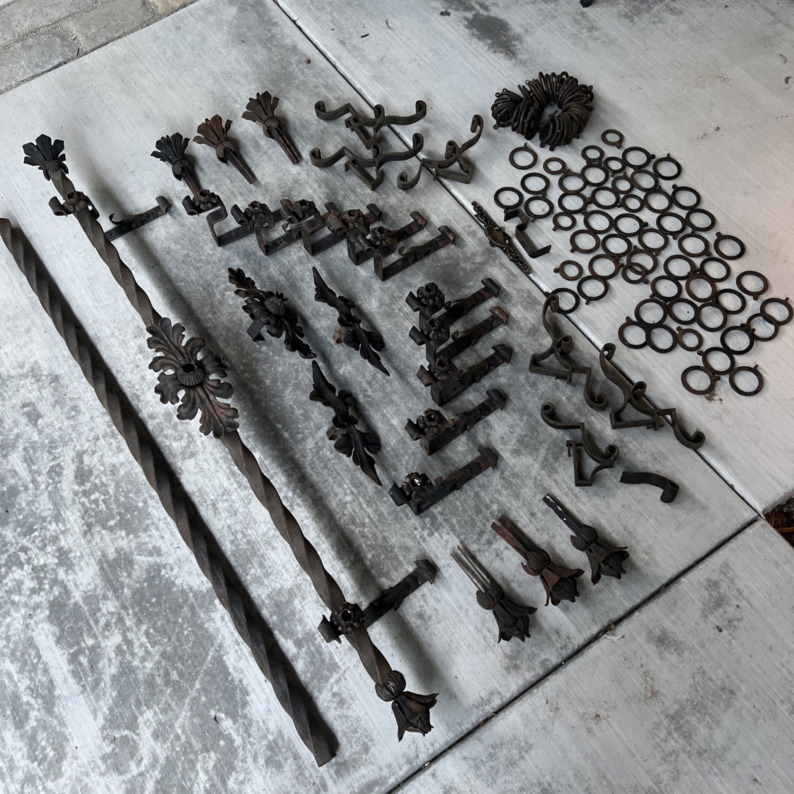 HUGE LOT — Antique Drapery Rod Parts Solid Iron Brackets Metal USA Very Rare!
