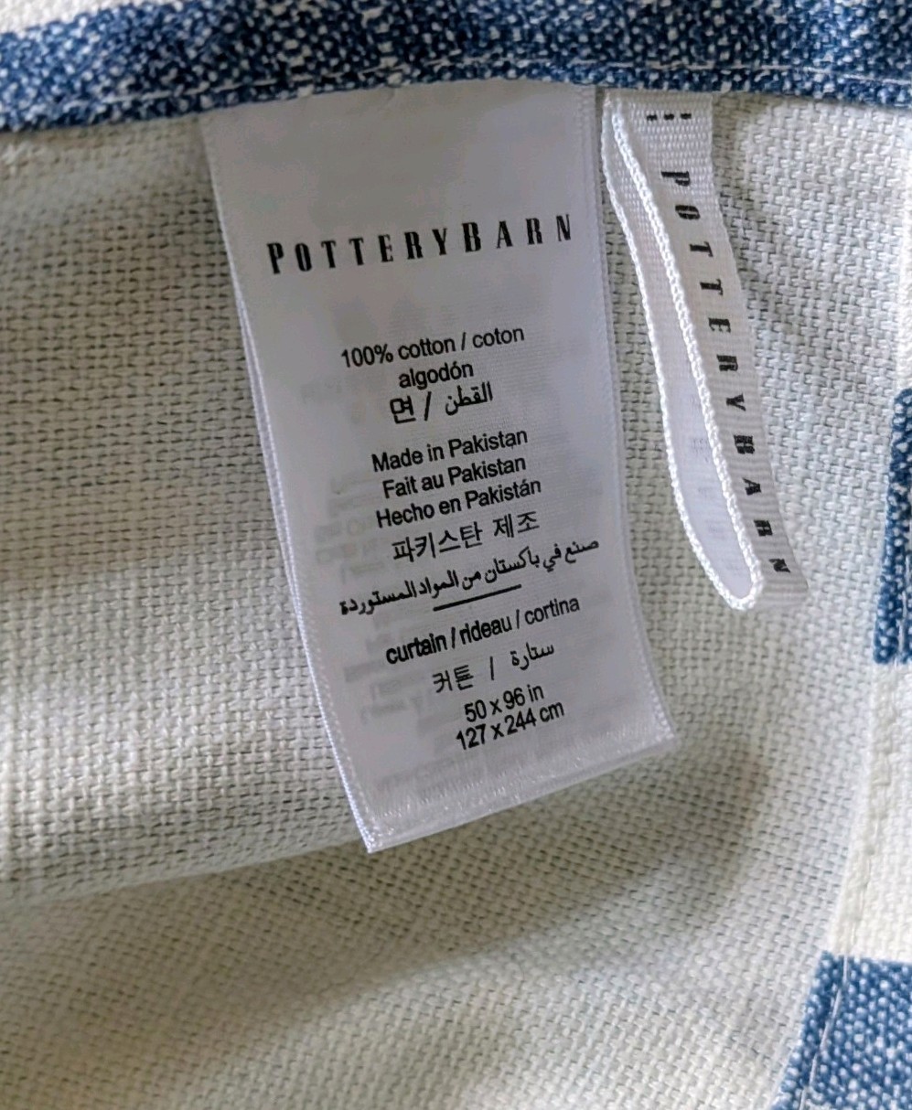 Pottery Barn (2) Matching 50″w x 96″l Unlined Cotton Blue & White Curtains