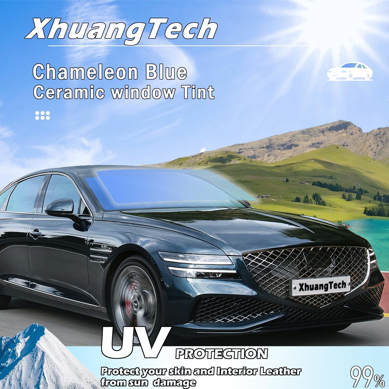 Car Tints for Window, 70% VLT Blue Window Tint for Cars 40in x 5Ft, Front Win