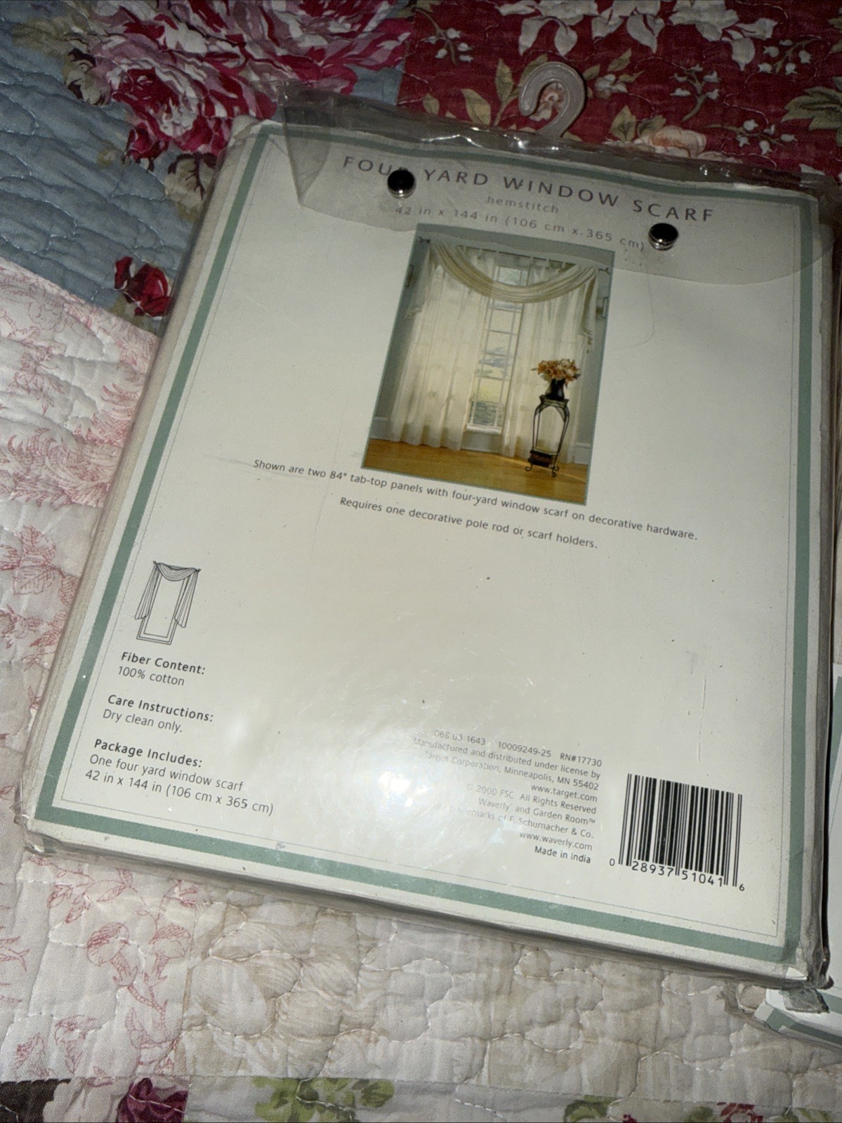 Waverly Garden Room Four Yard Window scarf 42 x 144 in Hemstitch lot of 2 cream