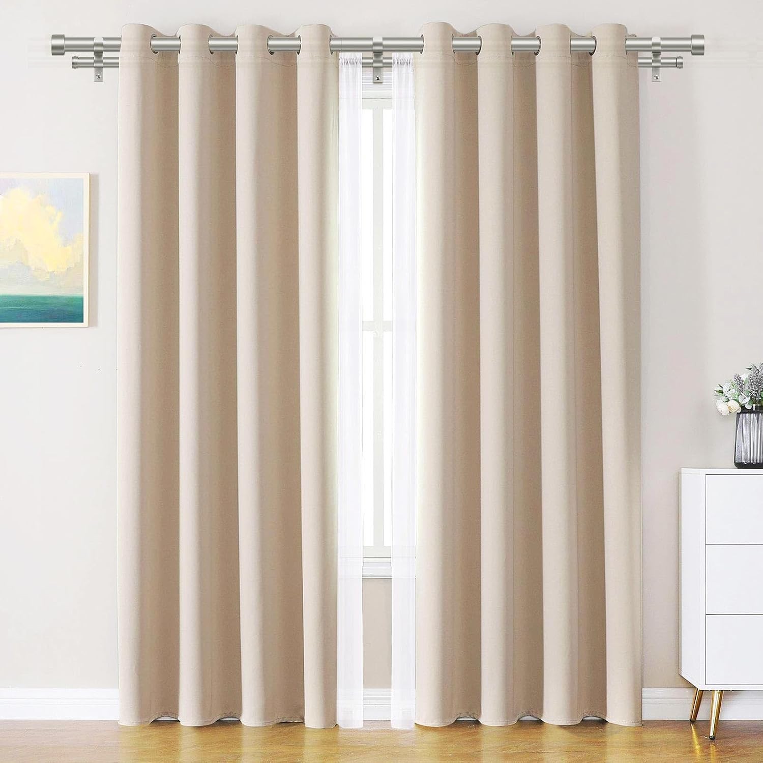 1 Inch Double Curtain Rods 66 to 120 Inches (5.5-10 Feet), Heavy Duty Adjustable