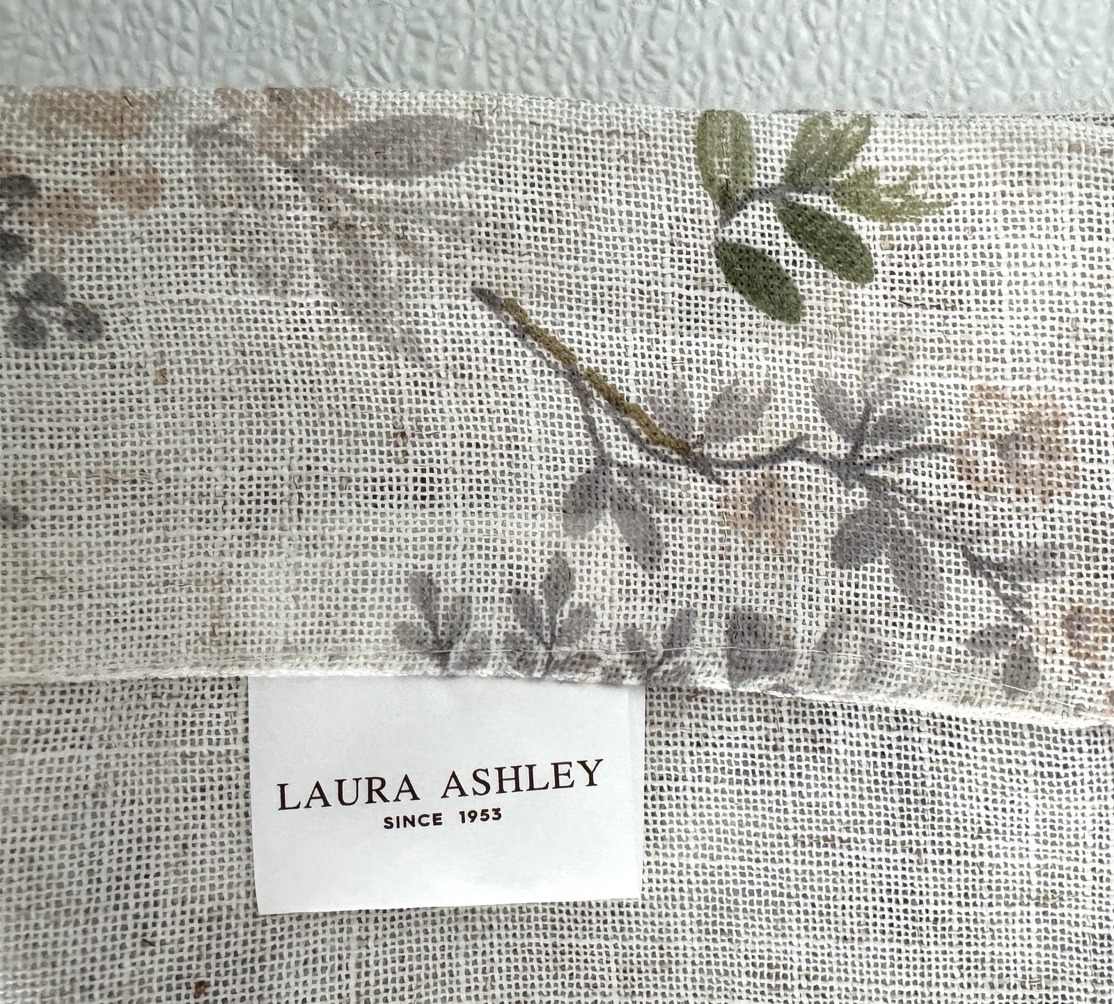 Laura Ashley Window Curtains 2 Panels 38 x 96″ Linen Khaki Gray Cream Pole Top