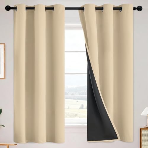 Beige 100% Blackout Curtains – 38″x63″ – Pack of 2 – Darkening Room