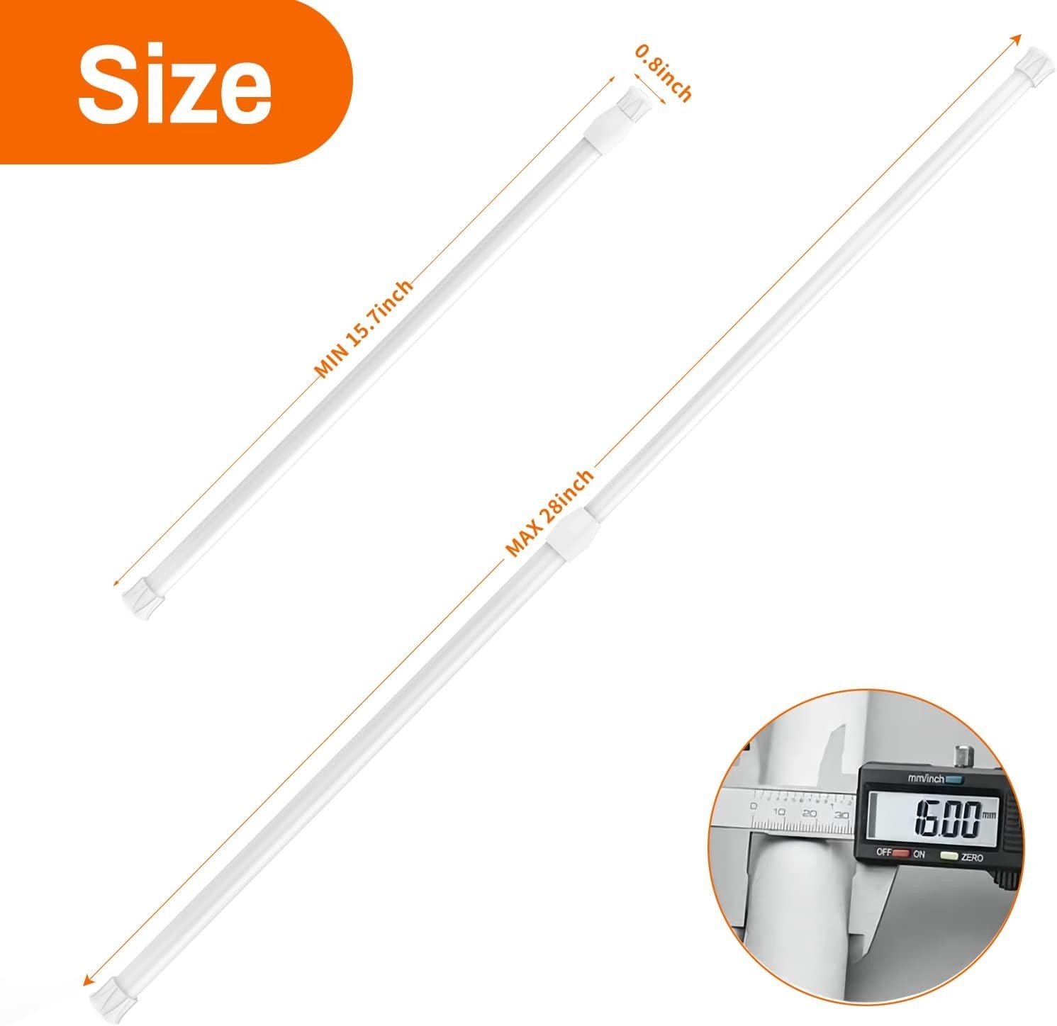 2-Pack Spring Loaded Curtain Rods 15.7-28 Inches | Easy Installation, No Damage