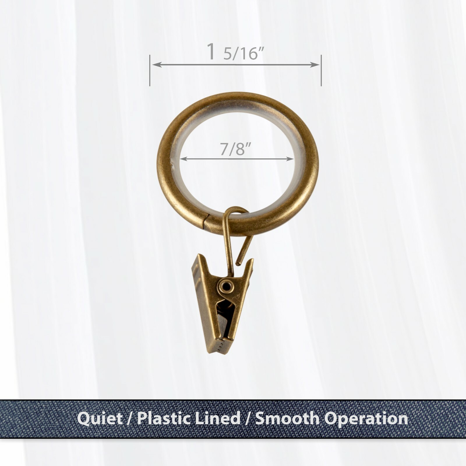 New 10 pcs Noise – Cancelling Curtain Rings w/ Clips 7/8″ ID (5 colors)