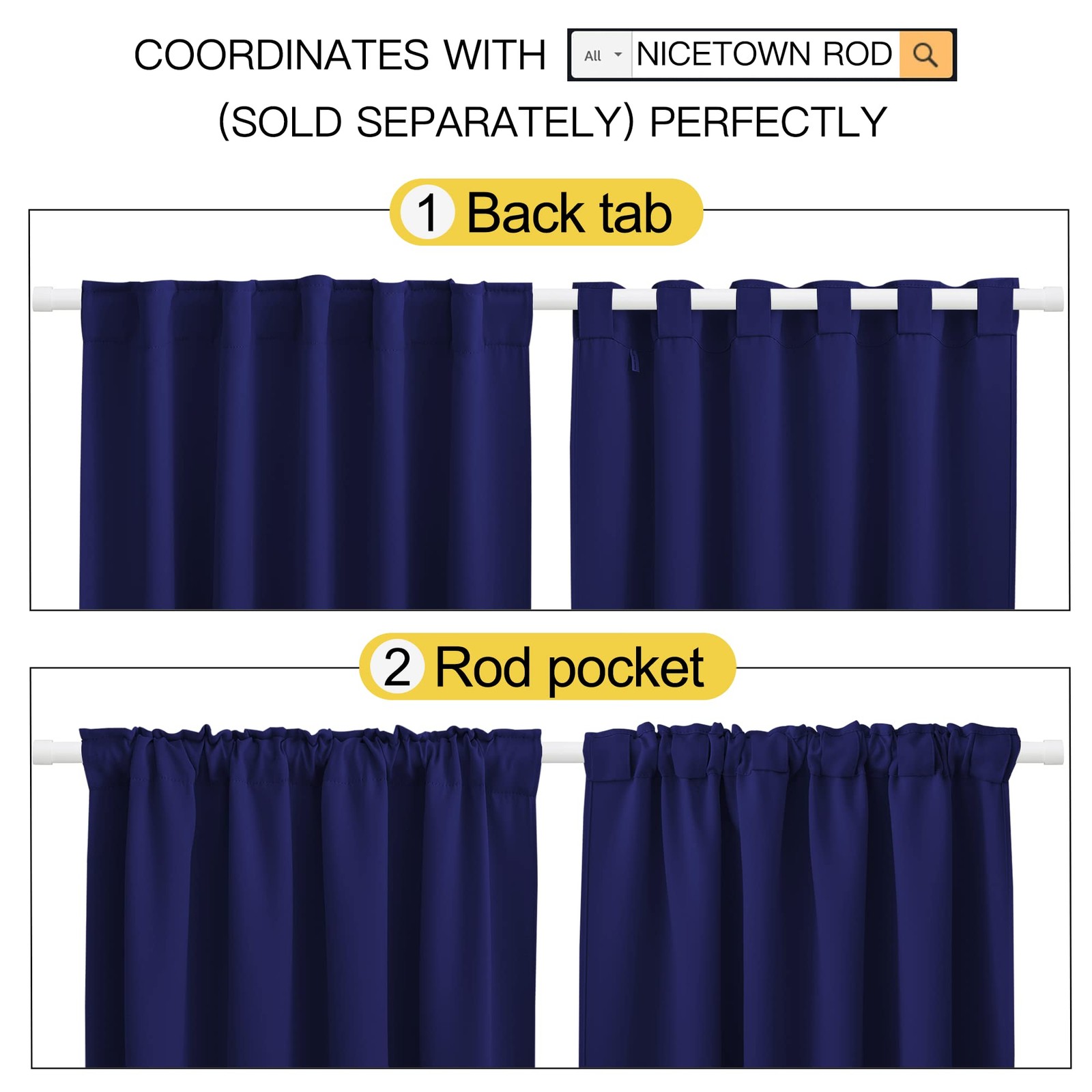 NICETOWN Vertical Blinds Window Curtain 52″W x 84″L (Pack of 2), Royal Blue
