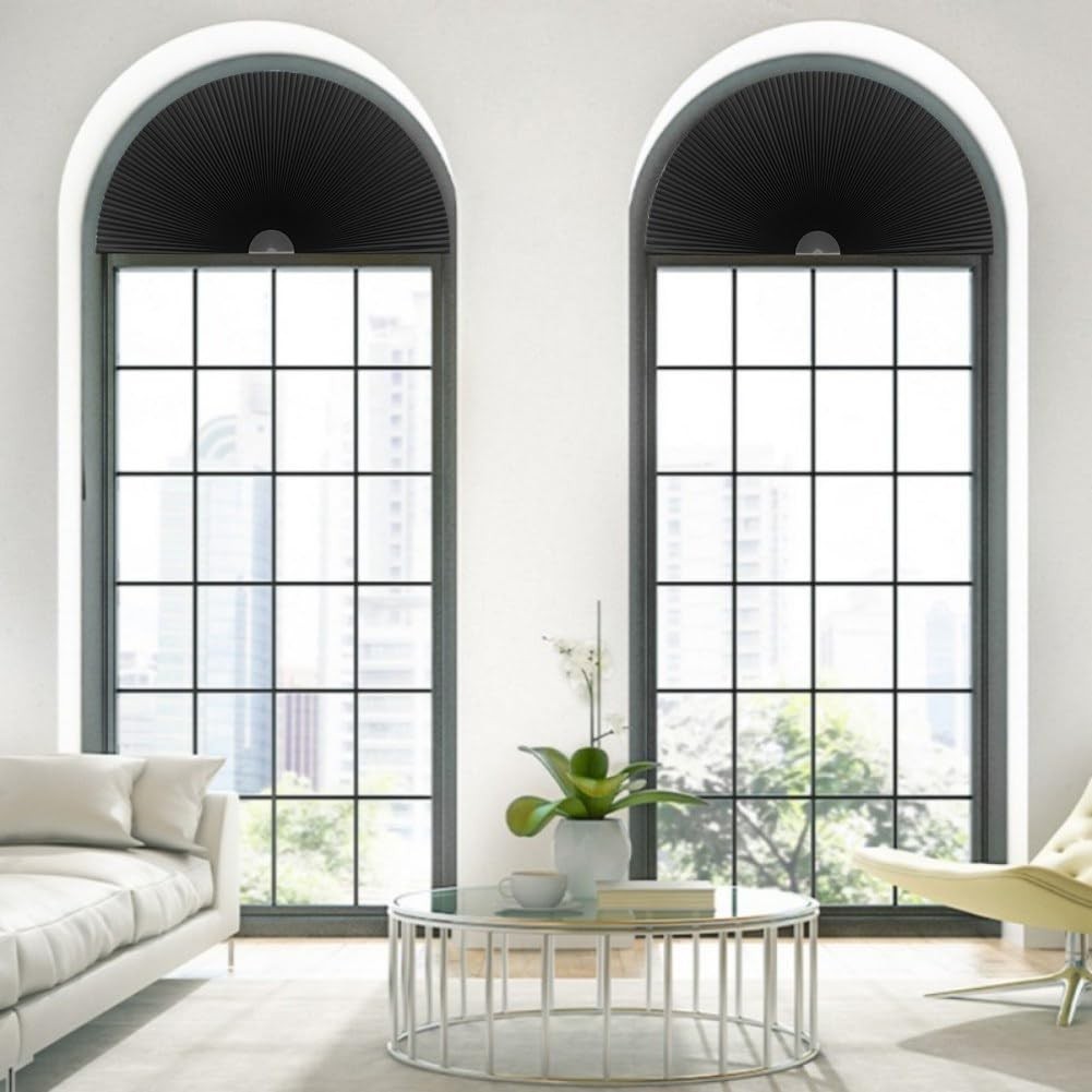 Arch Window Shade Blackout Cellular Shades Half Circle 24″W x 12″H, Black
