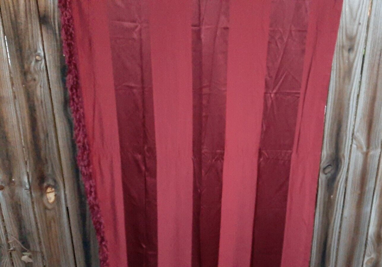 CHRIS MADDEN JCP RUST RED STRIPED CURTAIN PANELS , FRINGE TRIM ~ 3 PANELS Read