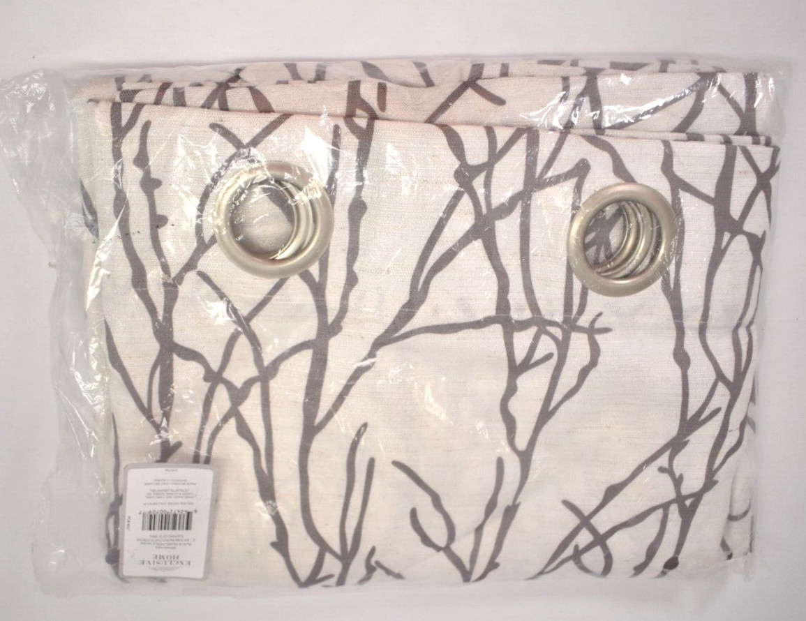 Exclusive Home Branches Linen 2 Panel Curtain Grommet Top Black Pearl 84″ x 54″