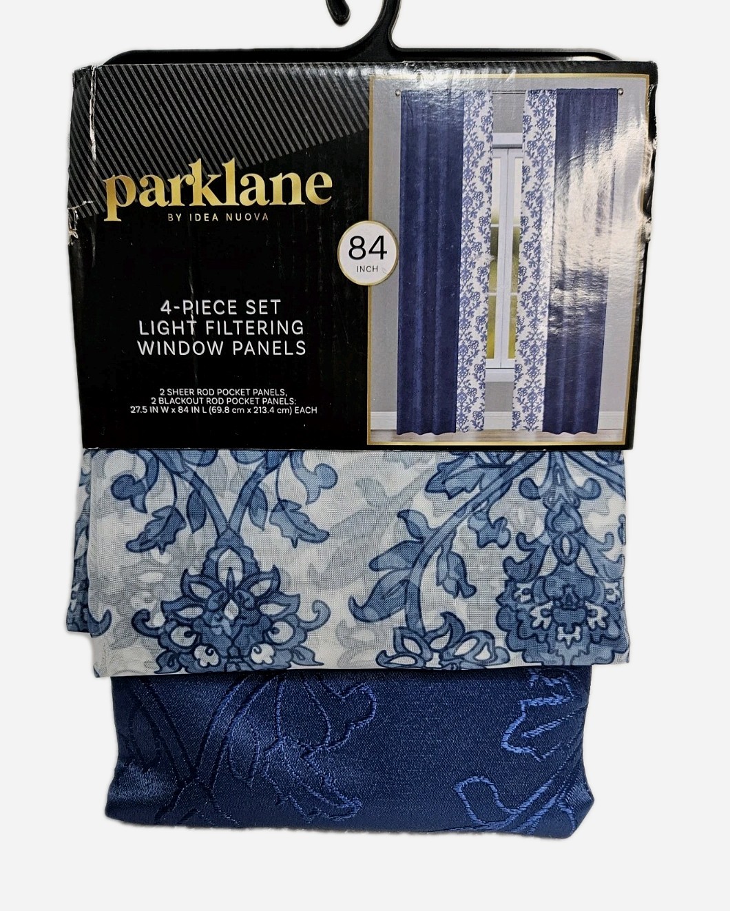 Parklane Idea Nuova 4 Piece Set Blackout Window Panels 27.5x84in Blue/floral