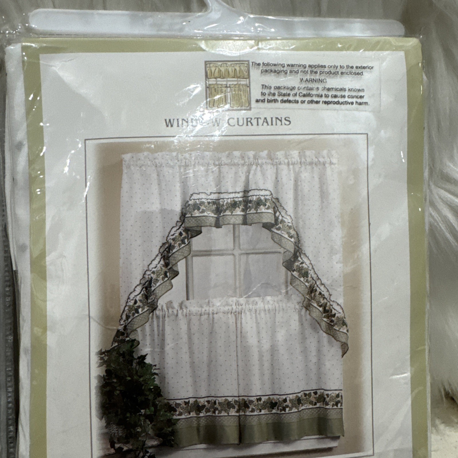 CHF Window Curtains Cottage Ivy Tailored Tier And Swag Set 56” x 36” Long (2)