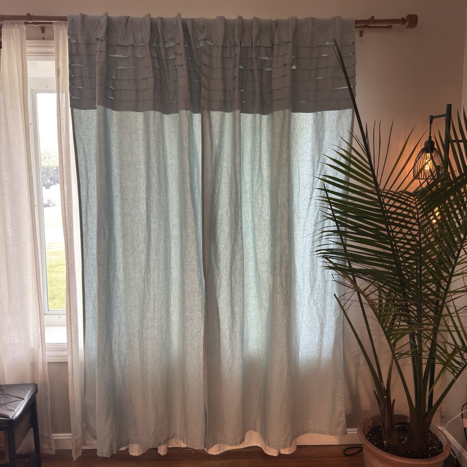 Pottery Barn Light Blue Linen Cotton Pleated Curtain Panels 78in 4 Panels Set