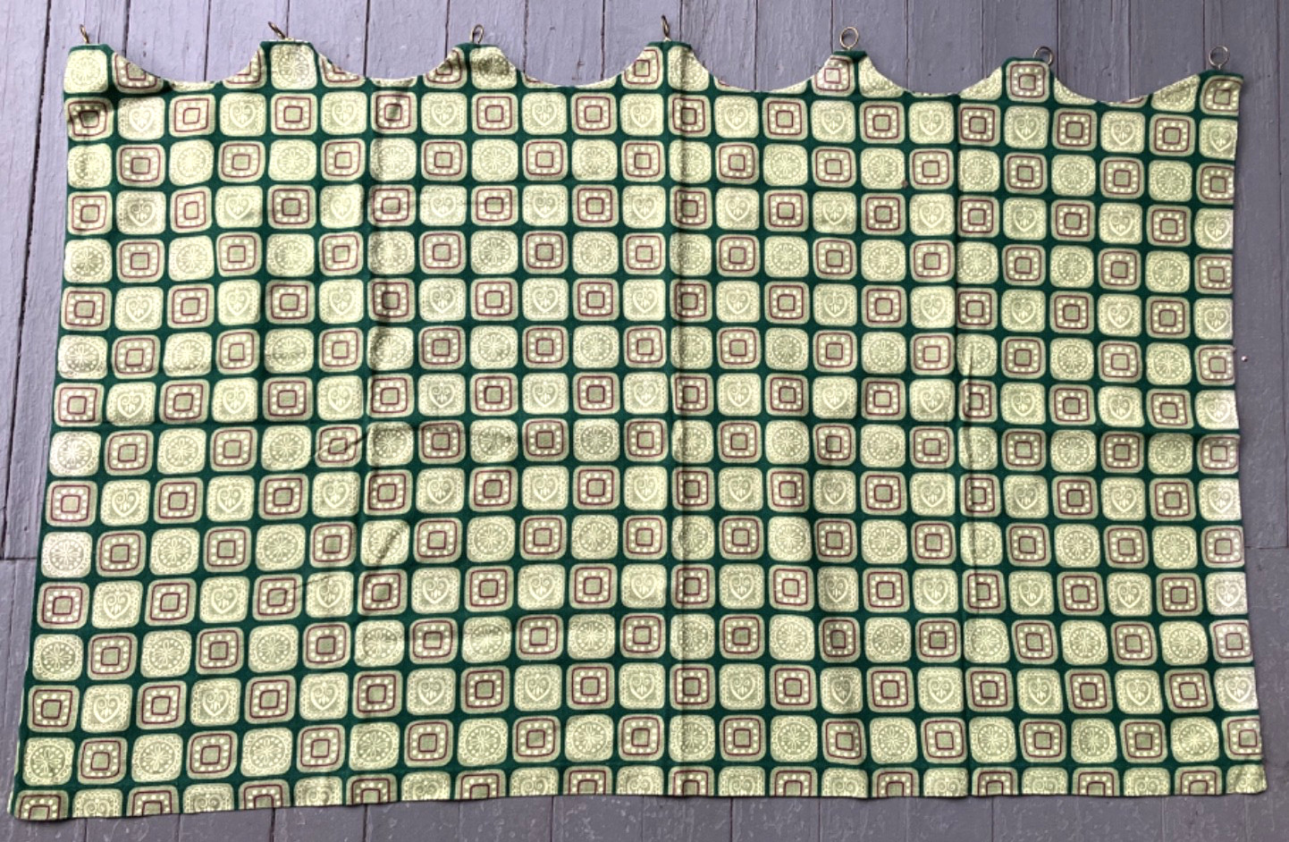 VTG Abstract Geometric CAFE’ CURTAINS green MCM 27″h x 45″ w (90″) PAIR