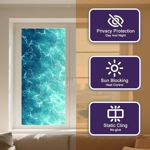 Stained Glass Window Film 17.7×39.3 inch Water Texture Deep Blue Water Surface