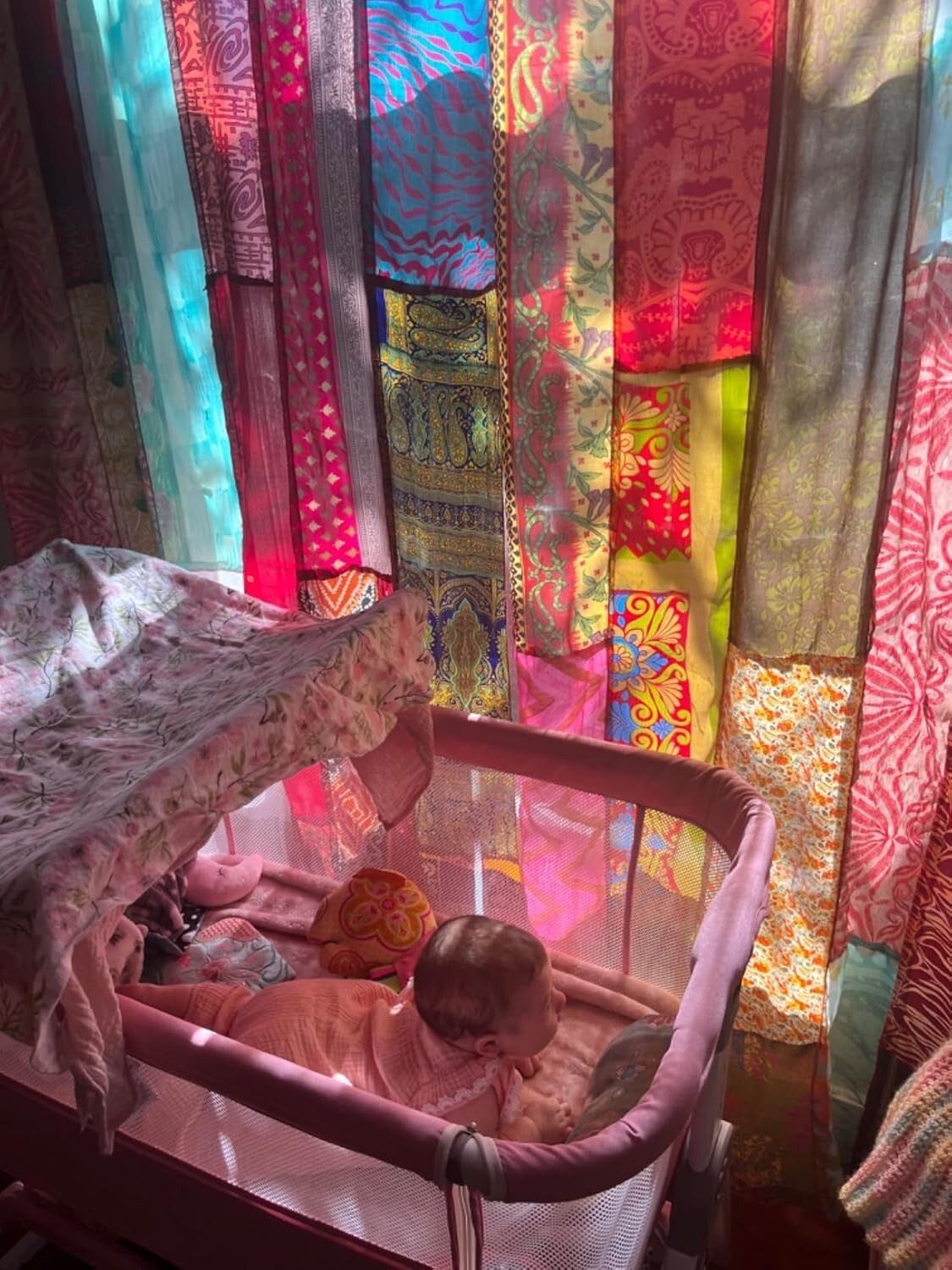 2 Pcs Indian Sari Patchwork Curtain Drape Window Decor Multi Silk Hippie Curtain