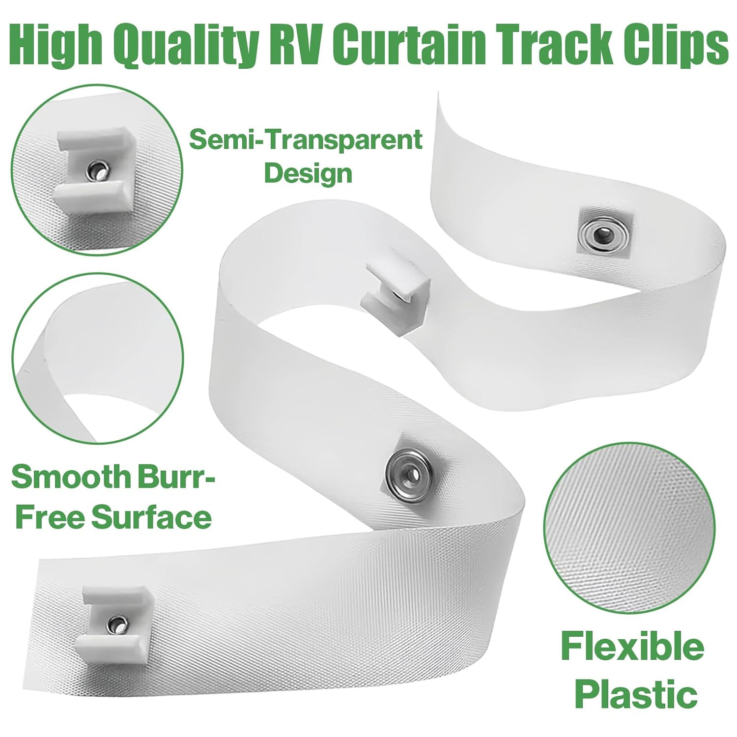 2 Pack RV Curtain Track Clips & Glide Tape – 1/2 Inch Wide Clear Slide Strip, 76