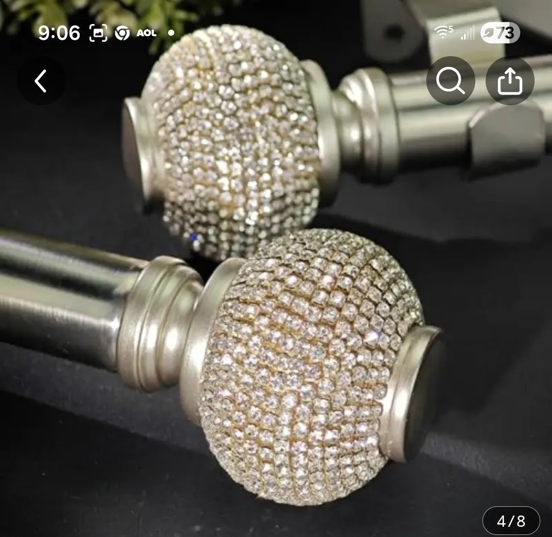 1-1/8 Inch Diameter Brushed Silver Curtain Rod with Rhinestone Finials