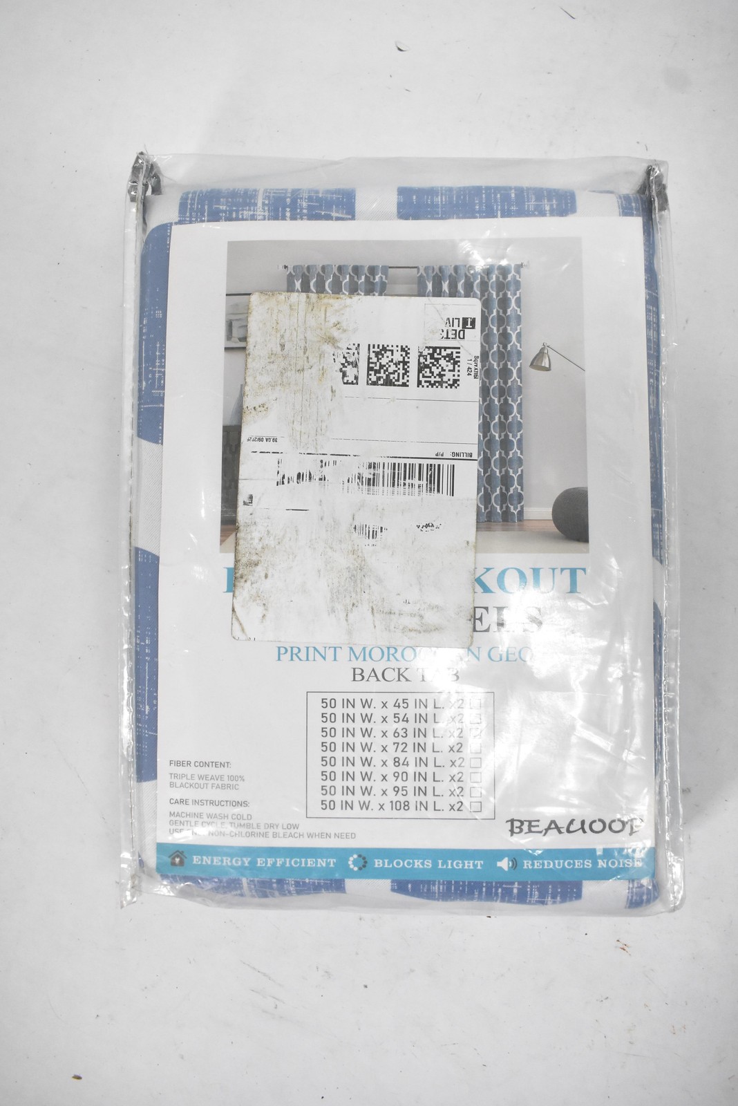 Beauoop Blackout Curtains 2 Panels 50×63 Back Tab Moroccan Geo Blue Set