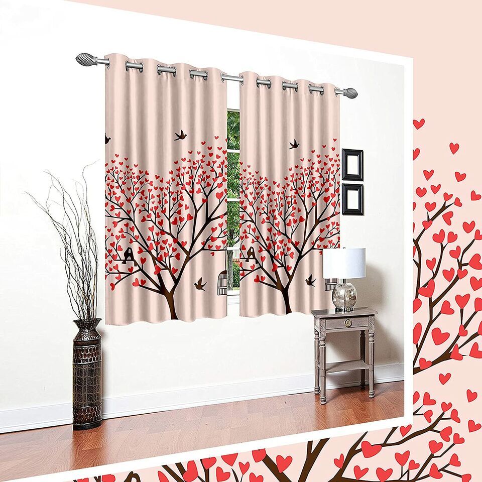 2 Piece Heart Tree Printed Eyelet Ringtop Door Window Deco Curtains Set 5 7 Feet