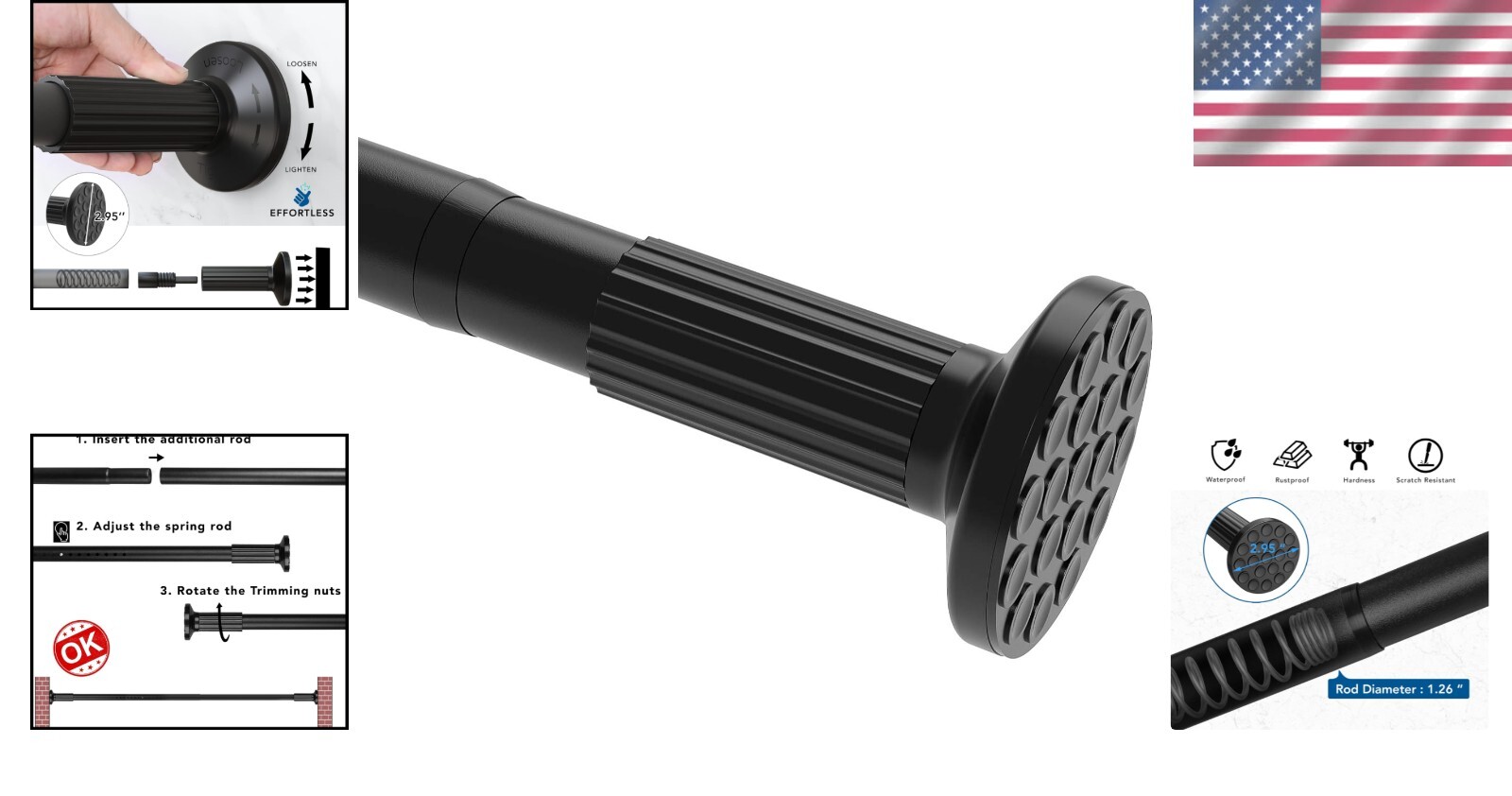 Multi-Purpose Spring Tension Rod 51-165 Inch for Windows & Showers, Easy Install