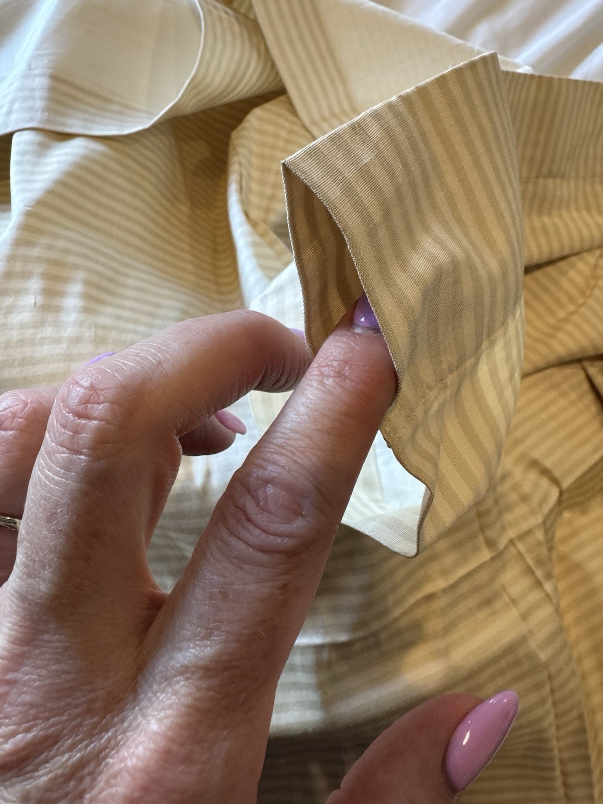 Restoration Hardware Curtain THAI SILK Stripe Set (2) Drapes Sand Ivory 106 X 50