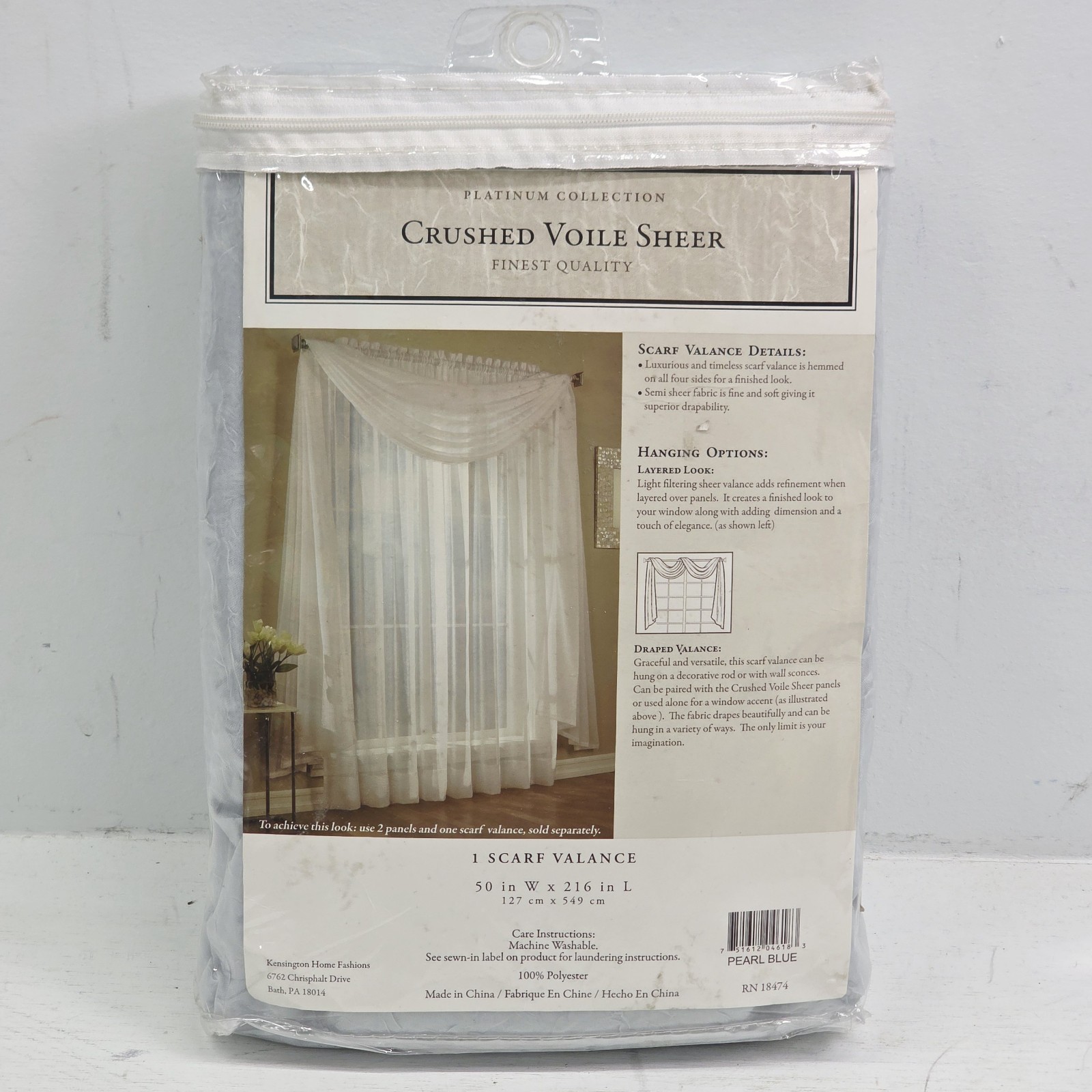 Platinum Collection Crushed Voile Sheer Scarf Valance 50″ W x 216″ L Pearl Blue