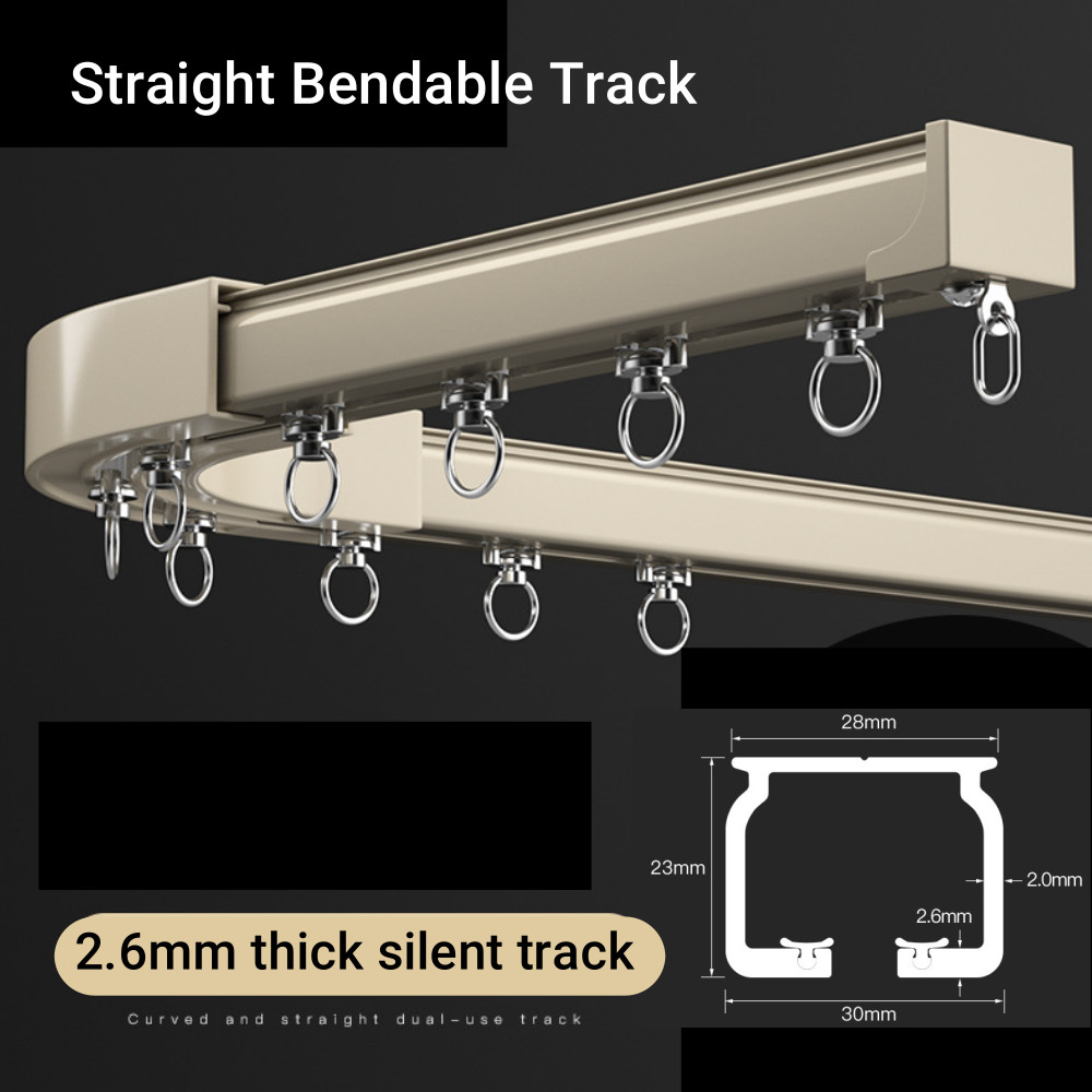 Aluminium Heavy Duty Curtain Track Kit with Hooks 3M Ceiling Mount for Space