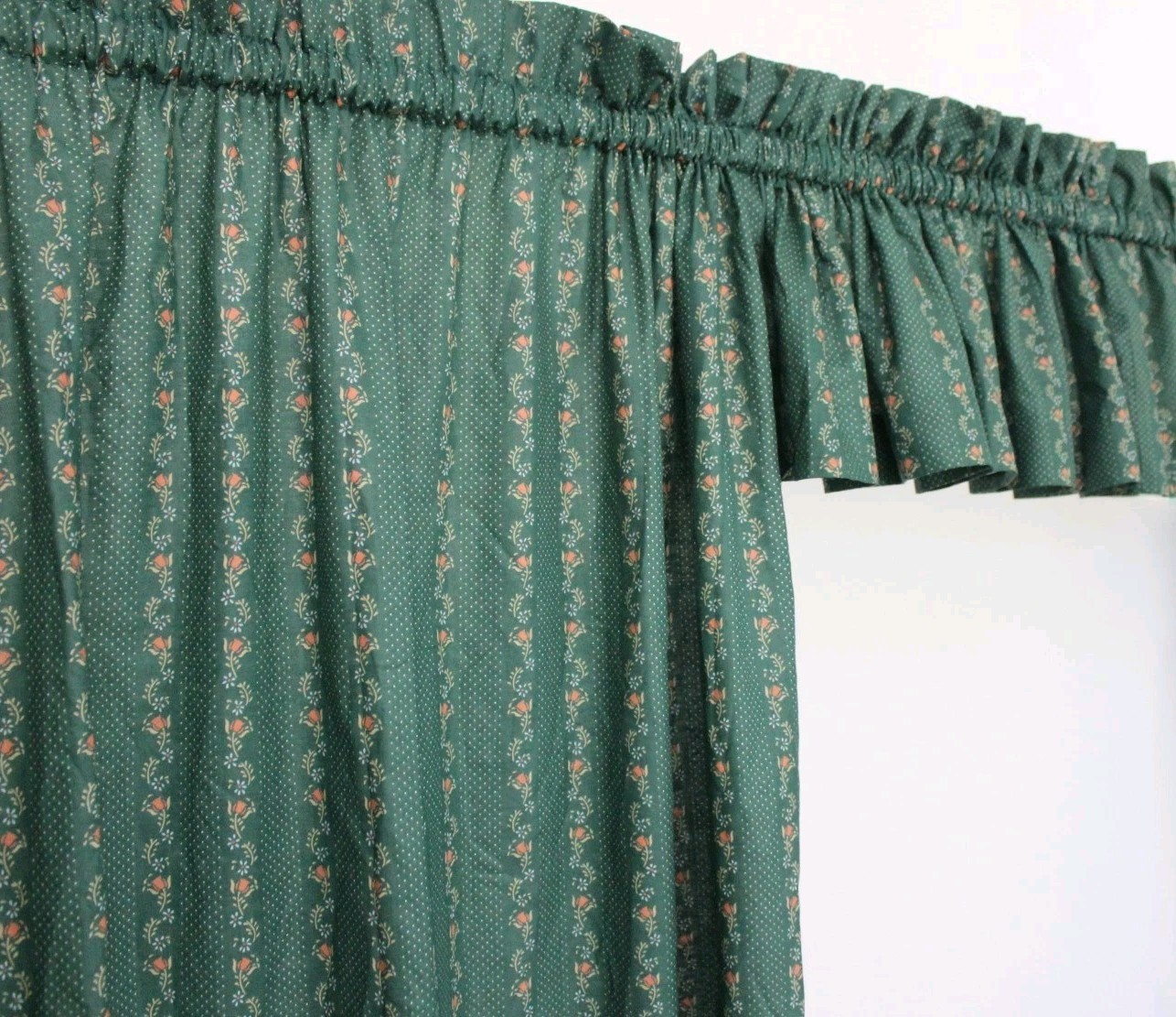 Vtg 1980s Custom Drapery Ensemble 198×67 Green Floral Vine Lined Curtain Panels