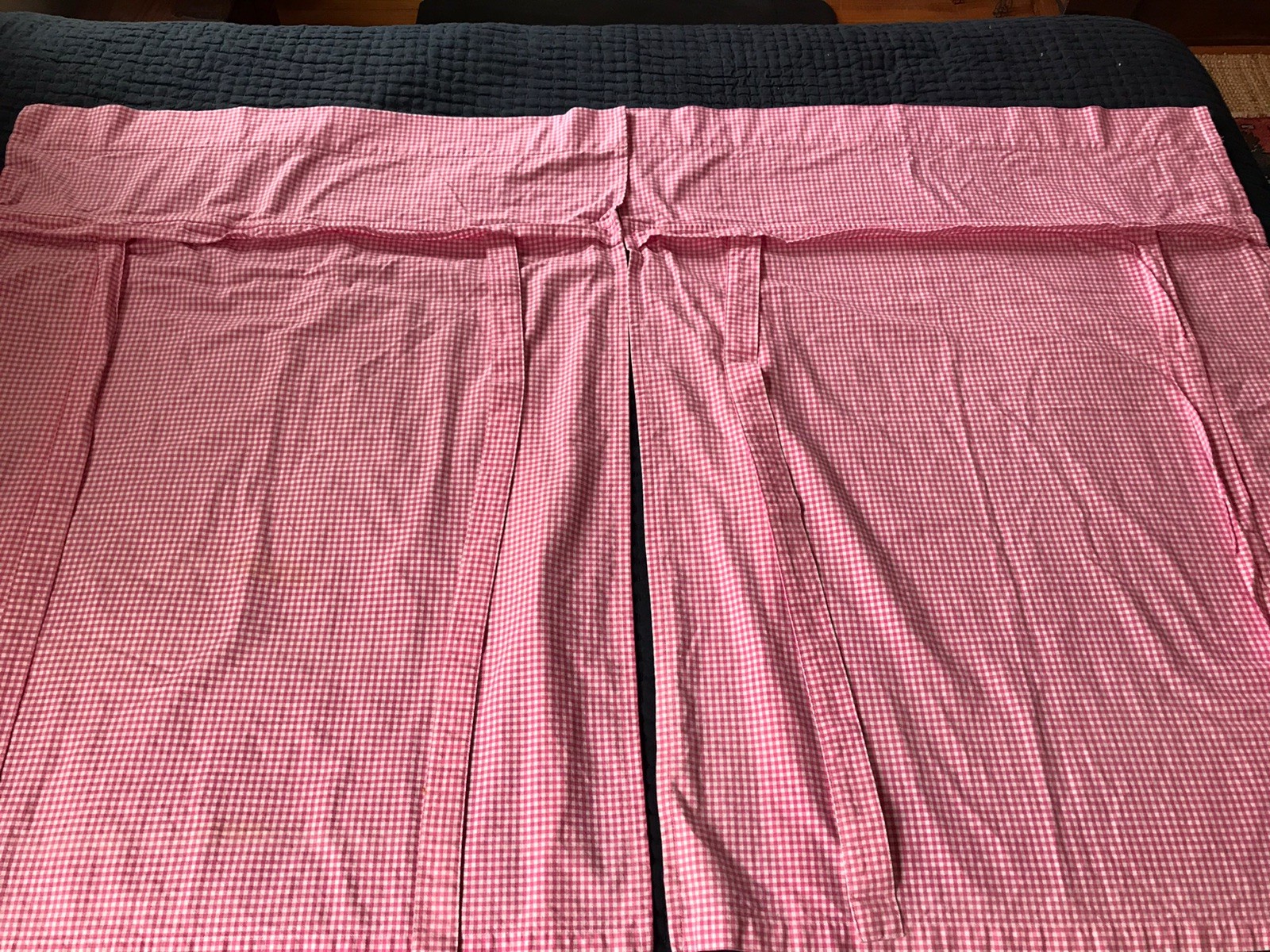Pair Pottery Barn Kids 100% Cotton Pink Gingham Tie- Up Curtain Panels 41×31″