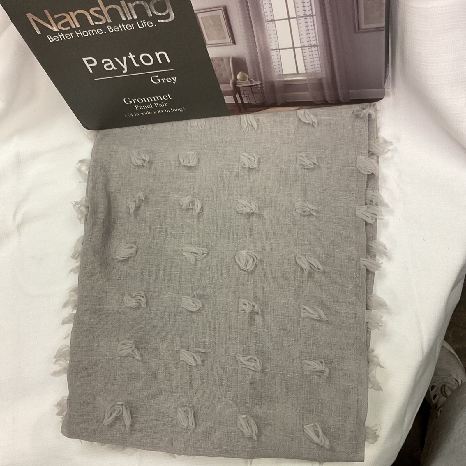 Nanshing Payton Gray Grommet Eyelash Weave Semi-Sheer Panel Pair 74 in x 84 in