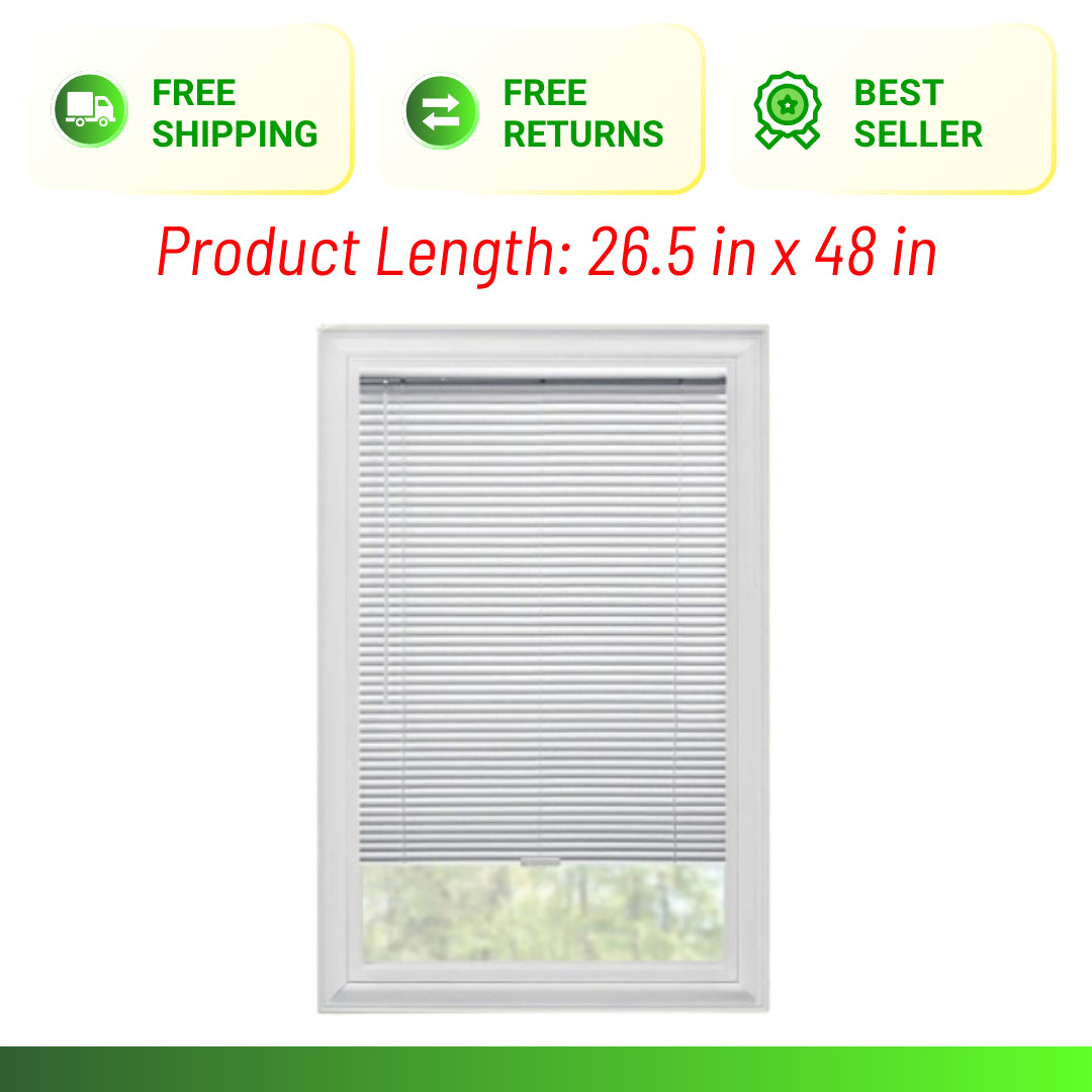 White Cordless Room-Darkening Vinyl Mini Blinds 27×48 in Slats Light Blocking