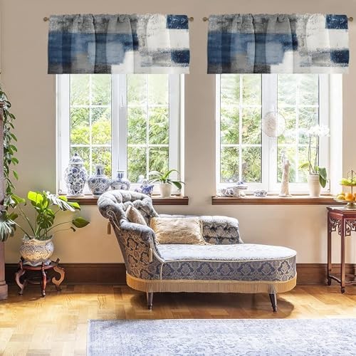 2 Pack Valances Window Treatments, 18″W x 52″L (Pack of 2) Abstract Blue Grey