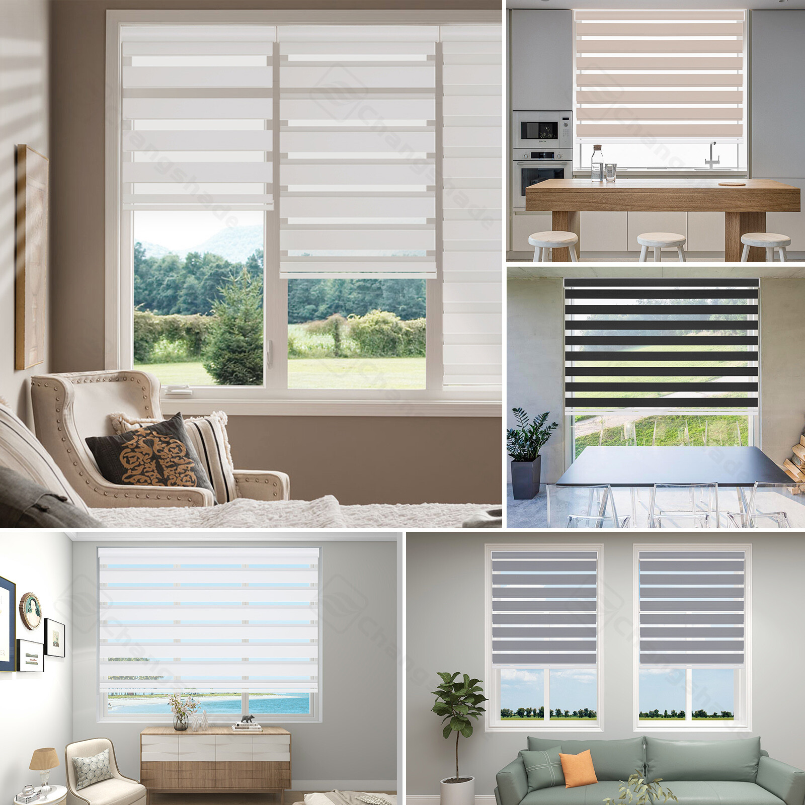 Horizontal Window Shade Blind Zebra Dual Roller Blinds Curtains,Easy to Install
