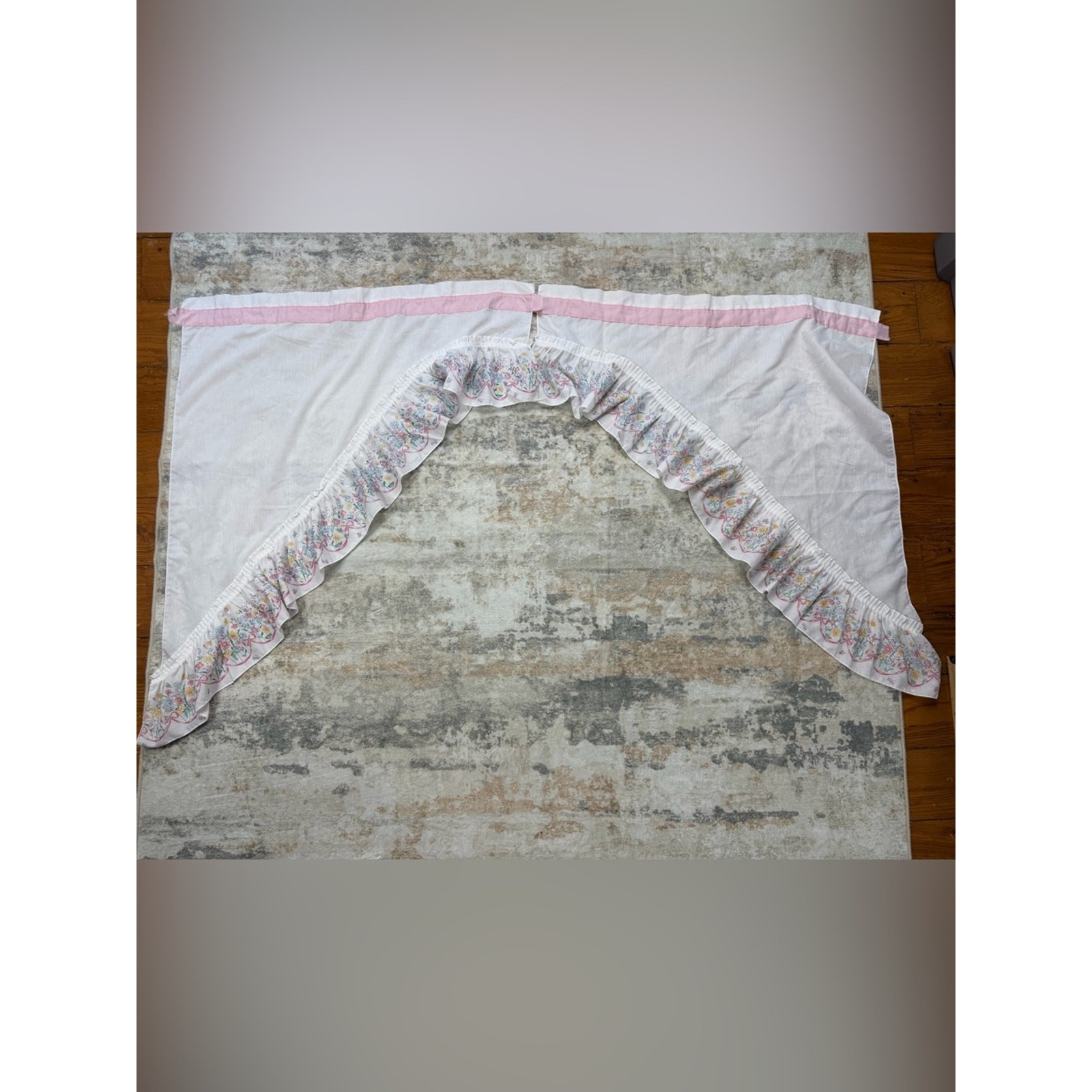 VTG Window Cafe Valance Shabby Chic Cottagecore Butterflies bows flowers