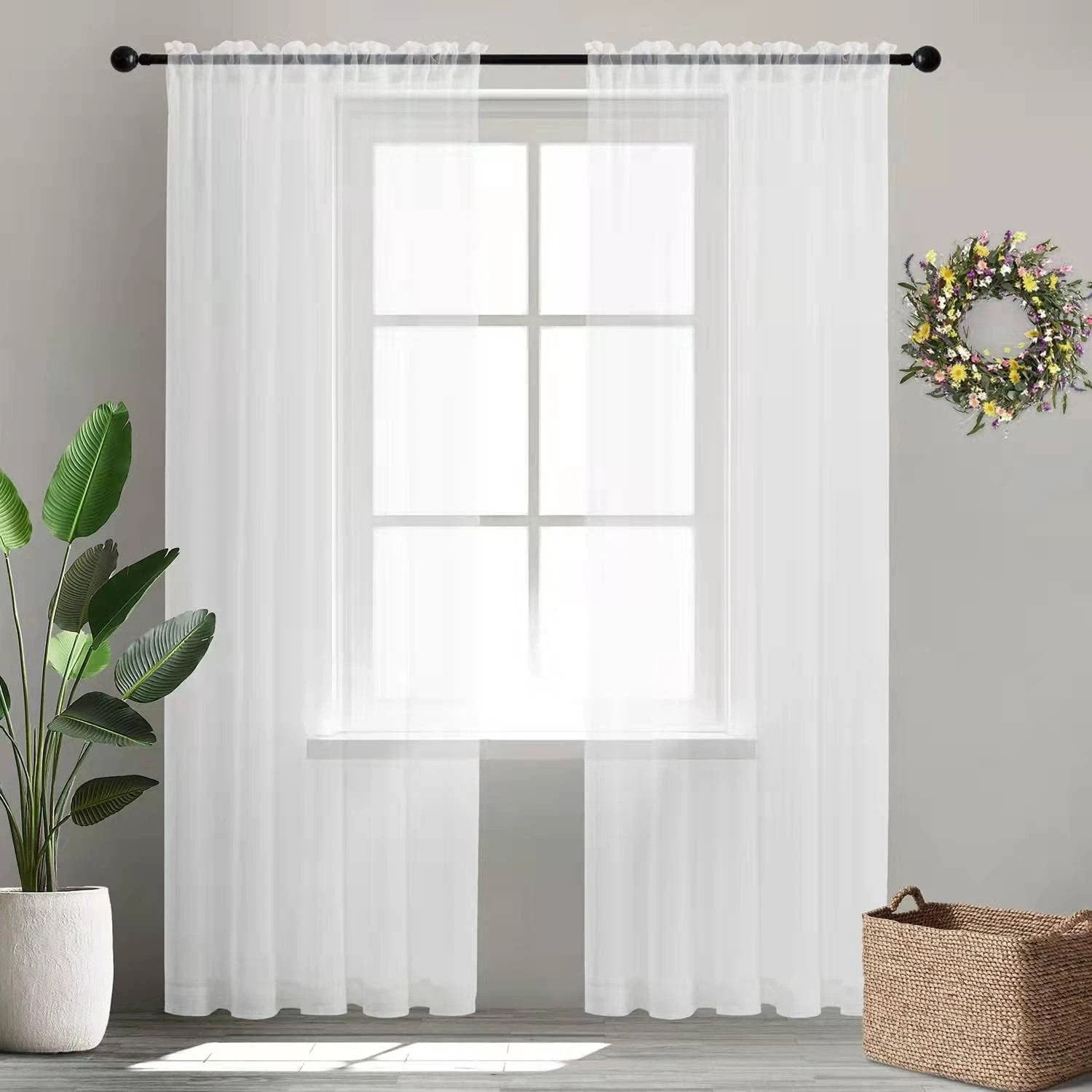 XTMYI 80 Inch Curtains Length Sheer 2 Panels 52″W x 80″L (Pack of 2), White