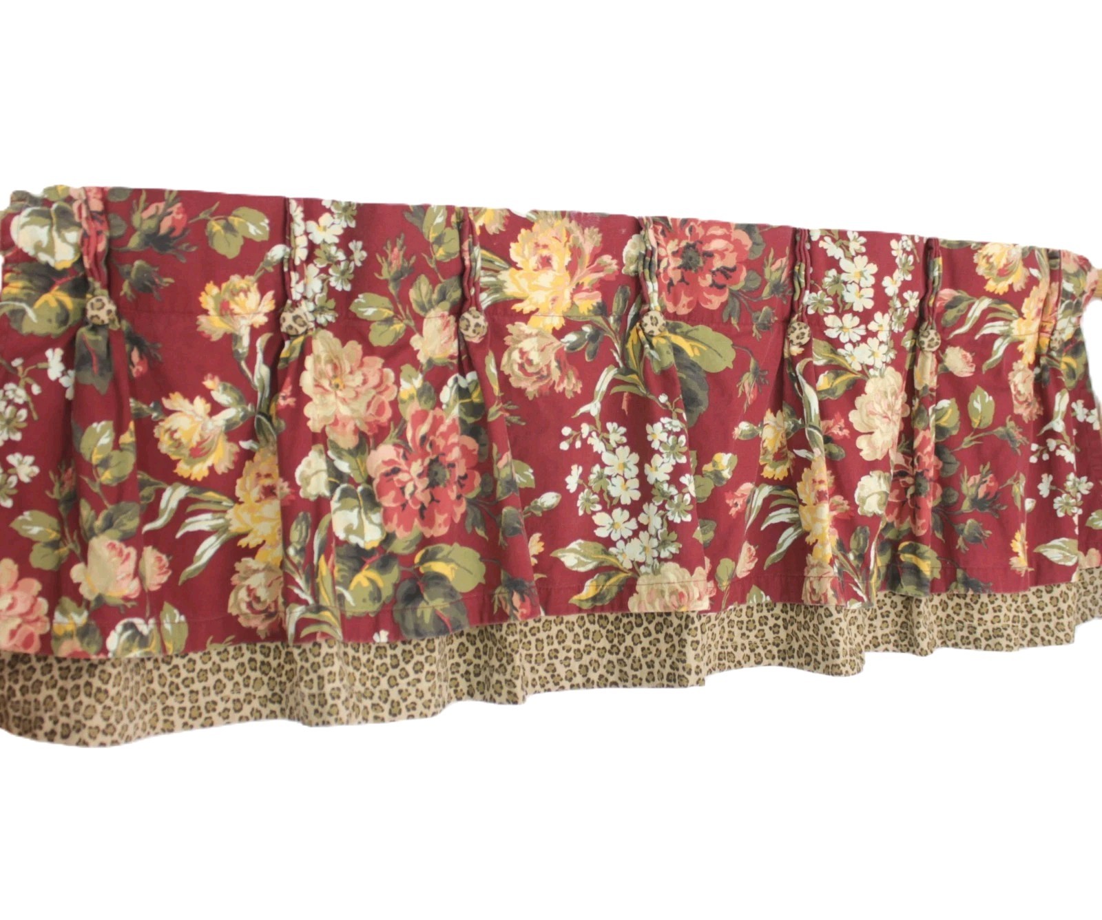 American Living Layered Floral Leopard Valance 48×18 Pinch Pleat Back Tab Cotton