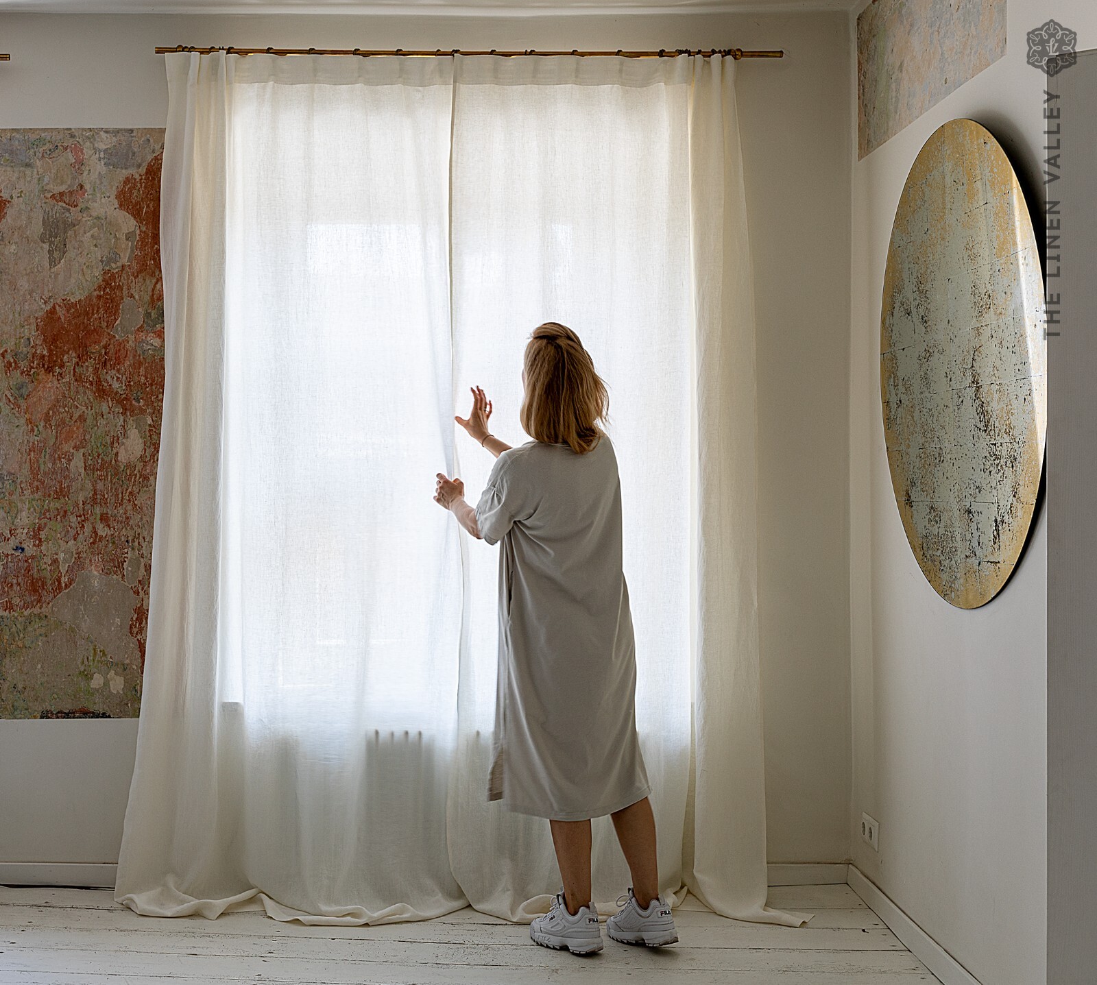Off White Linen Curtain with Multifunctional Tape – Ivory White Linen