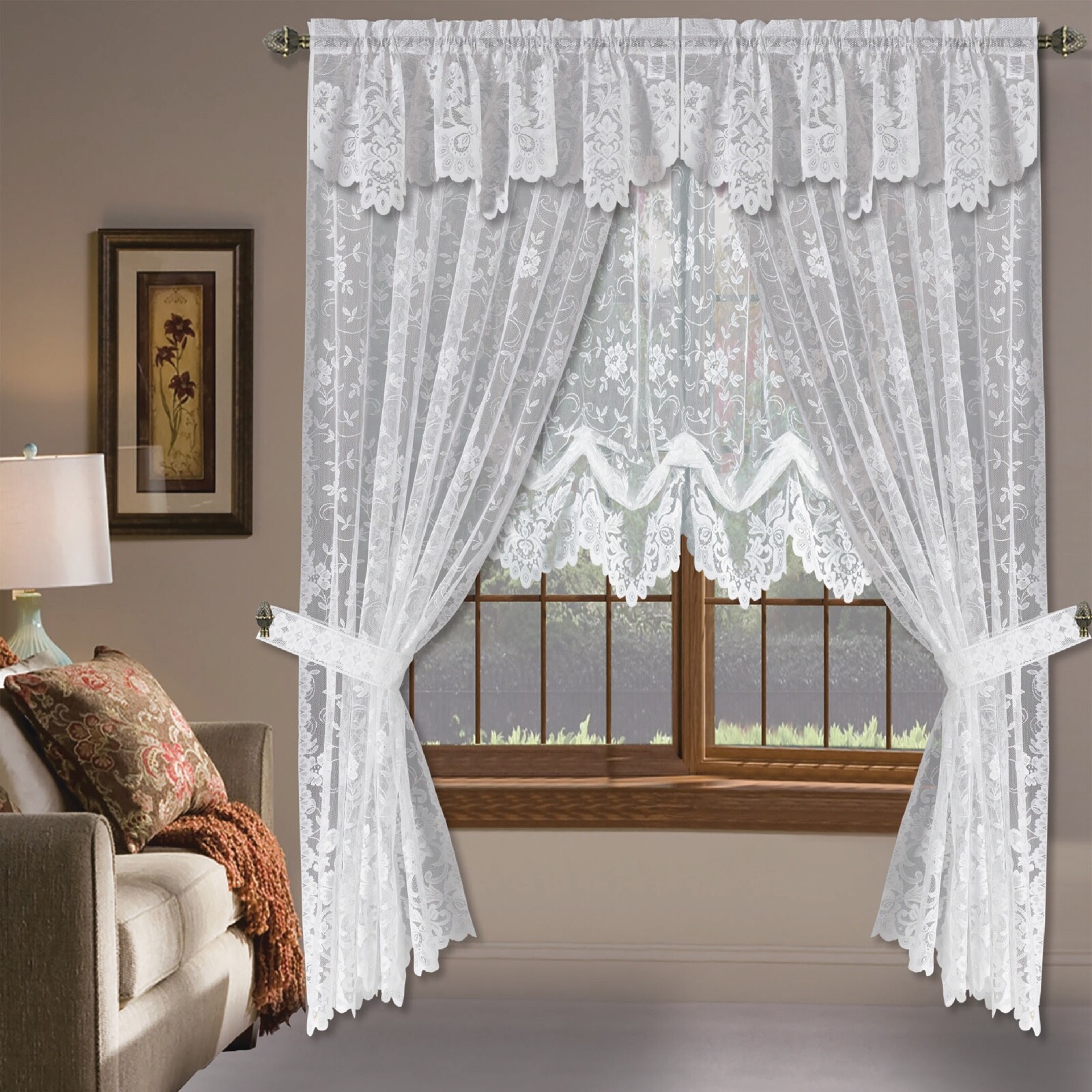Shabby Chic Floral Lace Window Curtain Panels/Balloon Curtains Separate Valances