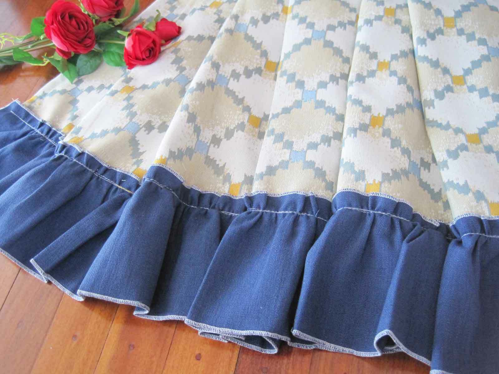 Euro Style Chic Diamond Design Elegant Wide Blue Frill Border Café Curtain