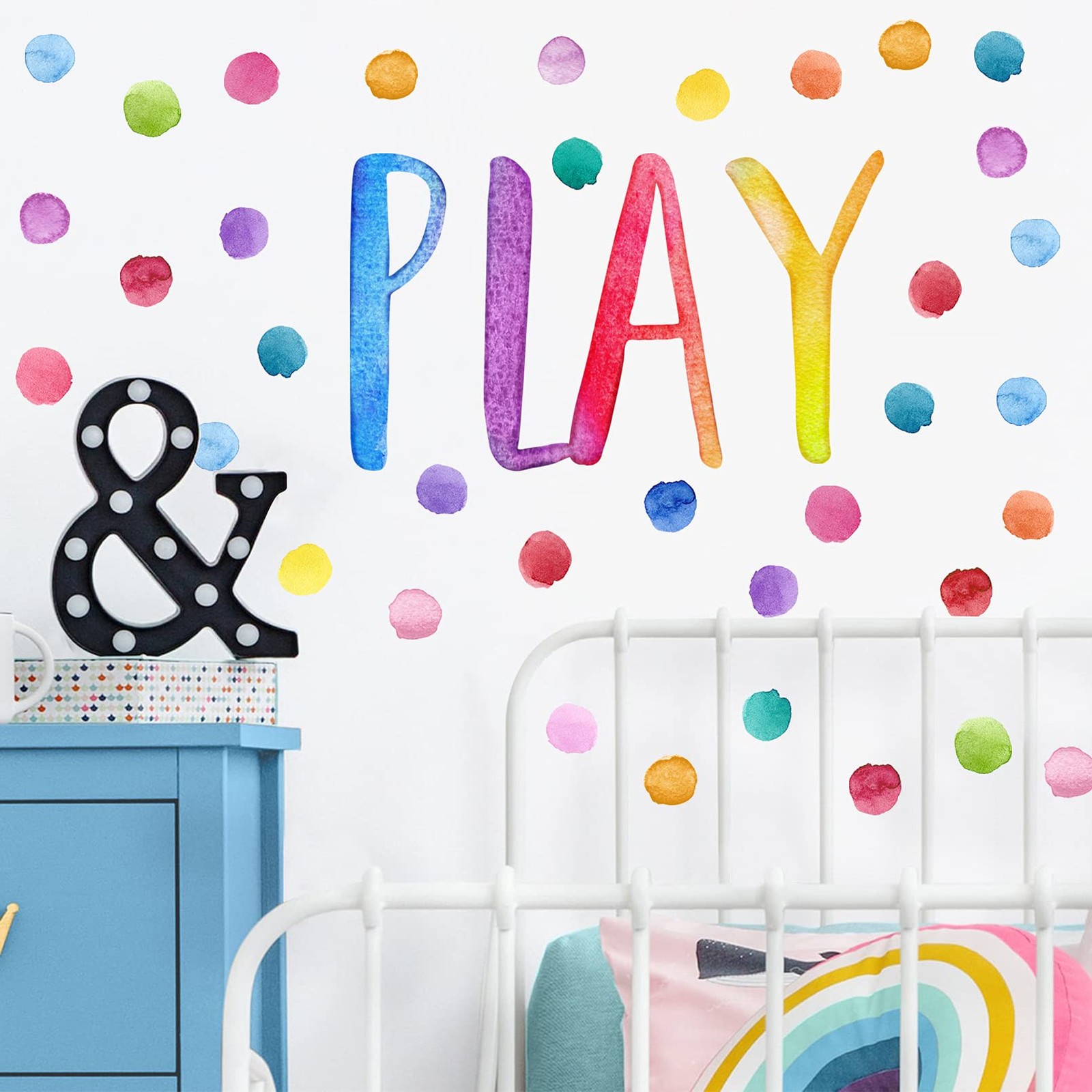 Yovkky Kids Playroom Polka Dots Wall Decals Stickers, Watercolor Play Play1