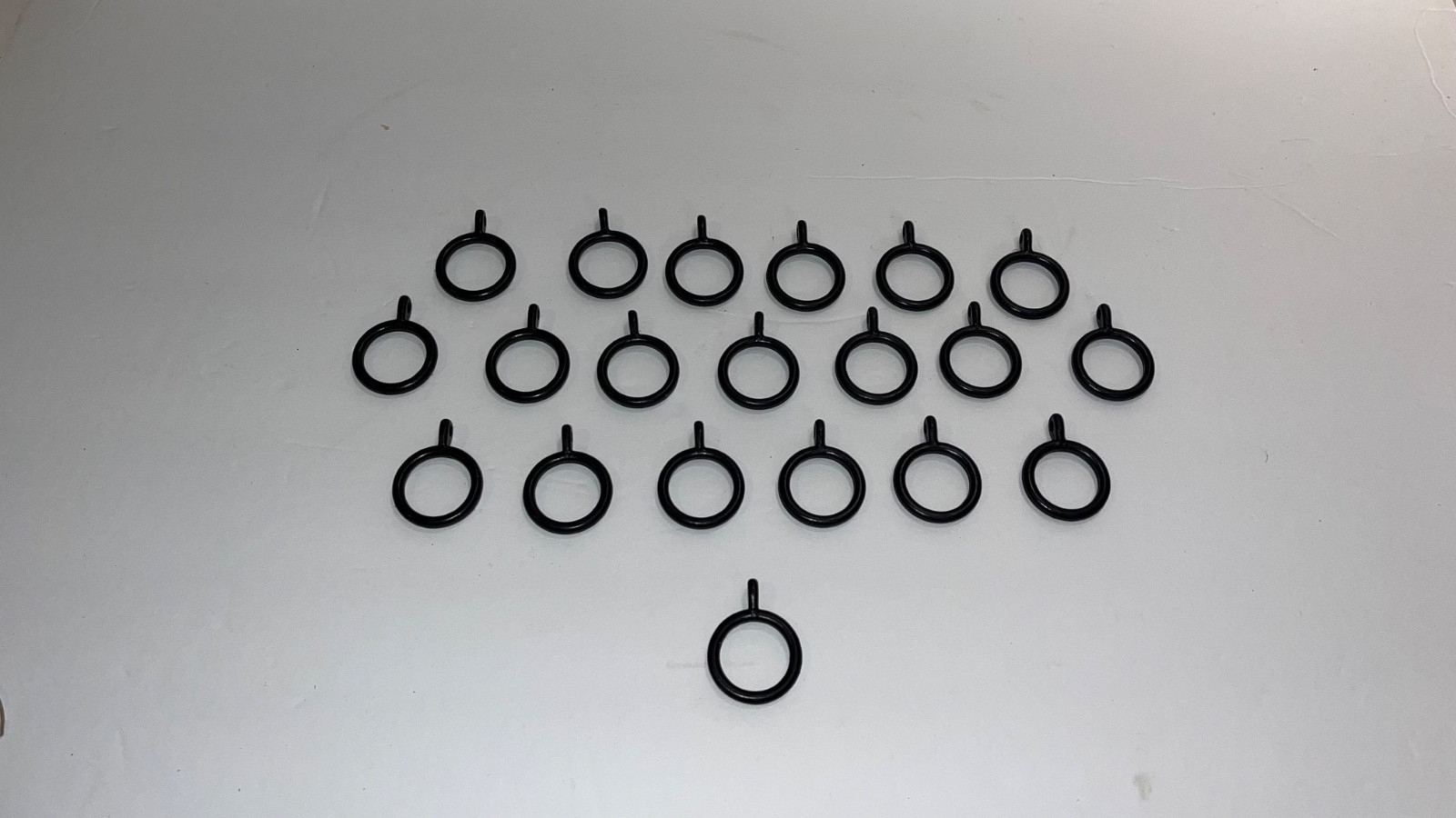 Lot 20 Great Black Plastic Drapery Curtain Rings w/ Hook Loops 1.5” wide 2” long