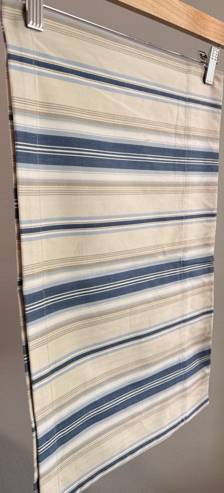 Pottery Barn Valence 44 x 13 100% Cotton Striped Blue Beige Rod Pocket set of 4