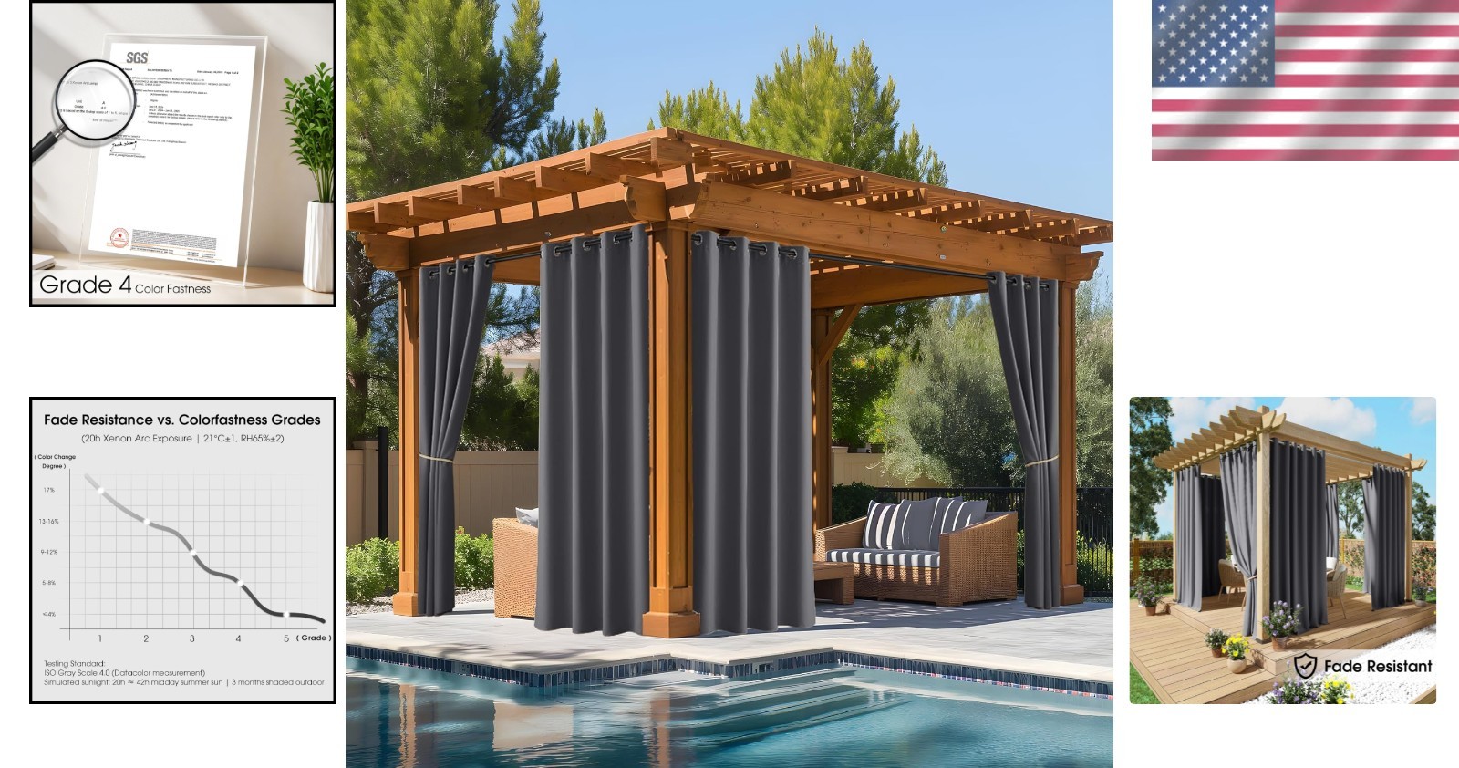 Fade Resistant Waterproof Outdoor Curtains – 2 Panels, UV Protection, Grey 52×96