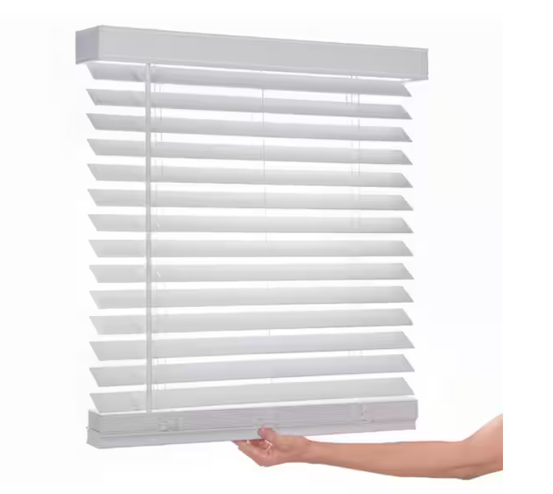 White Cordless Faux Wood Blinds for Windows w/ 2 in 20.625 in. W x 64 in. L