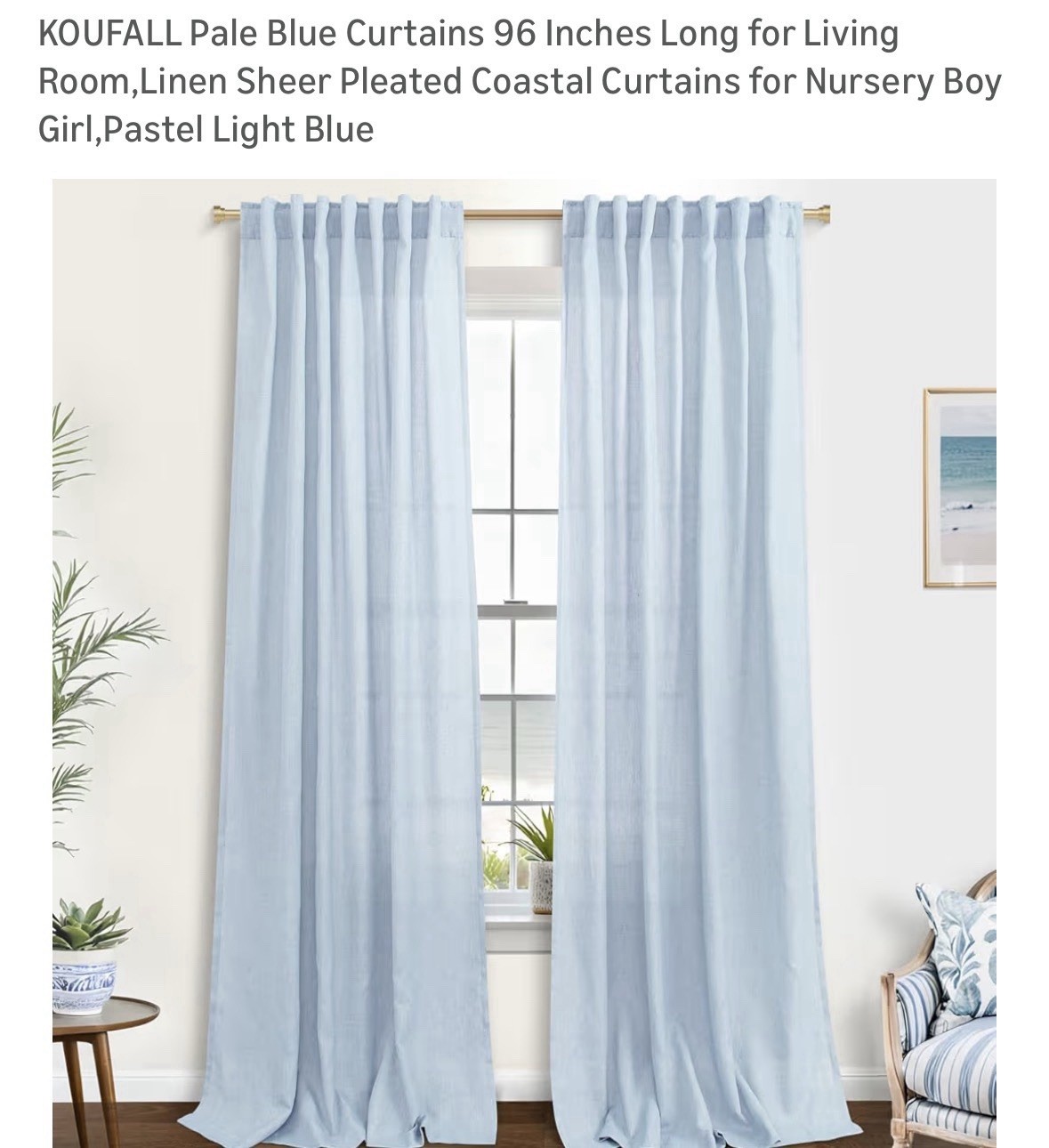 Semi Sheer Linen Look 2 Panels 52 x 96 Light Blue Coastal Linen Look Curtains