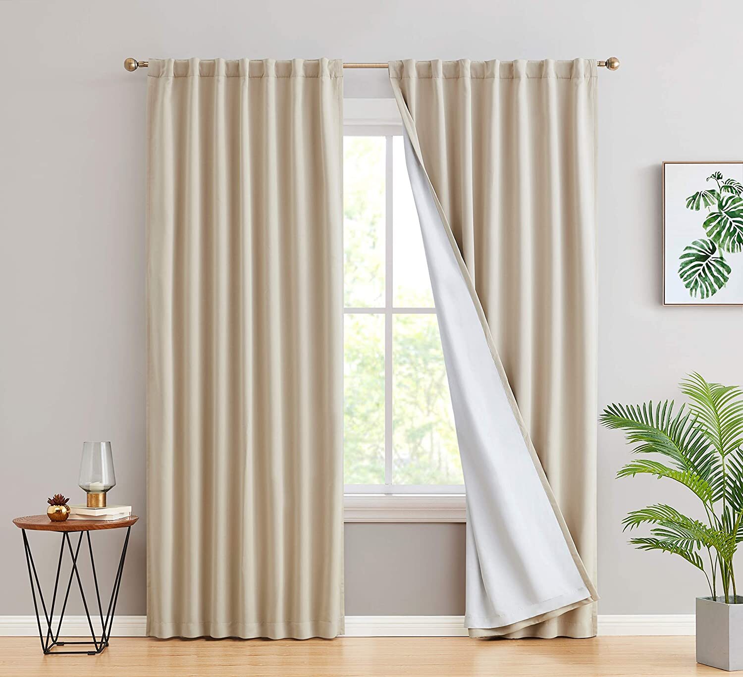 HLC.ME Hamilton 100% Blackout Curtains Heavy Duty Thermal Panels 52×96 BEIGE